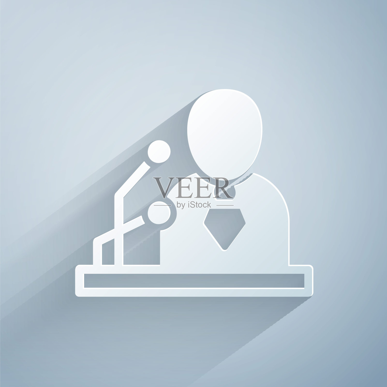 剪纸突发新闻图标孤立的灰色背景。电视新闻。新闻主播广播。大众媒体。晚间新闻。纸艺风格。向量插画图片素材