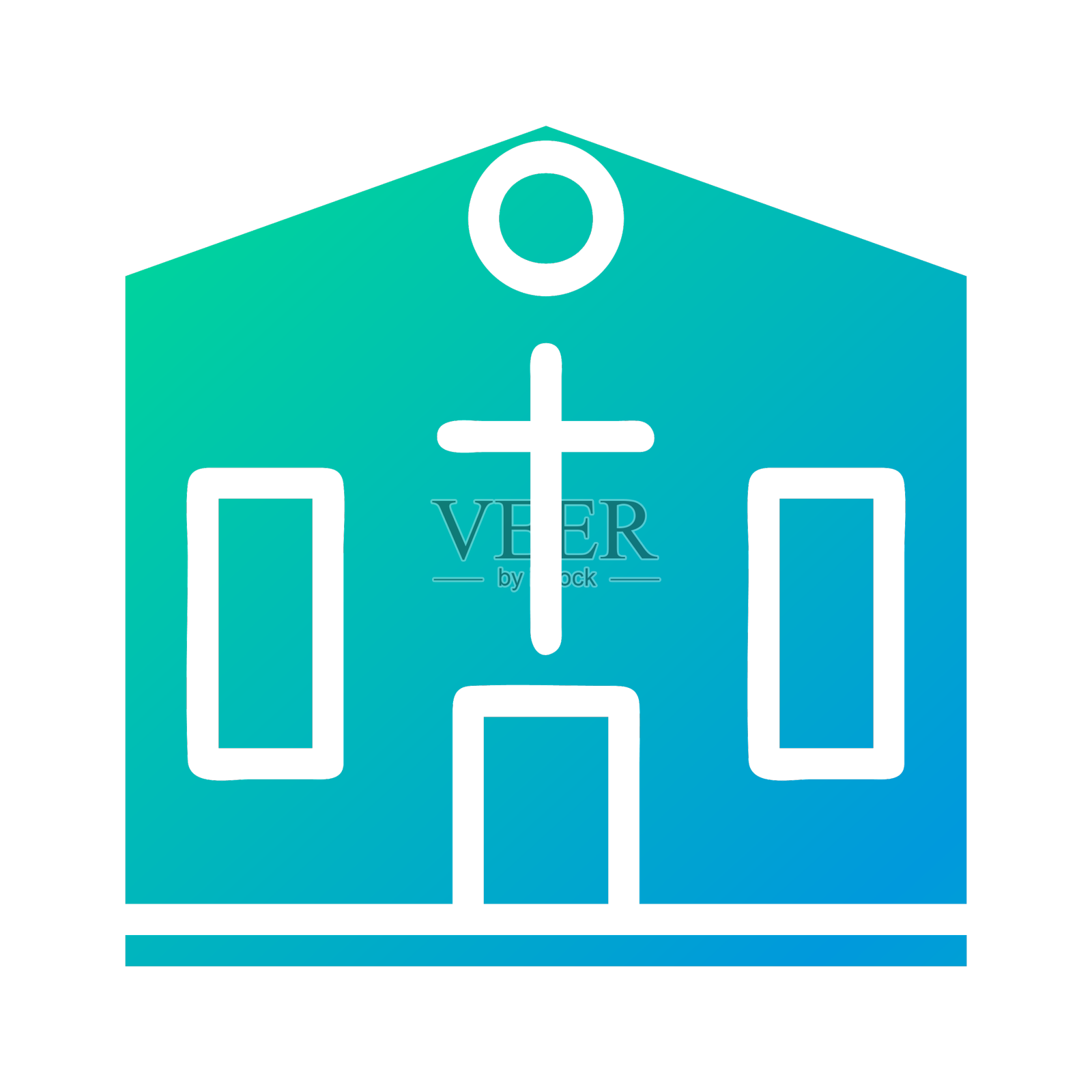 大教堂图标固体渐变绿色蓝色设计元素图片