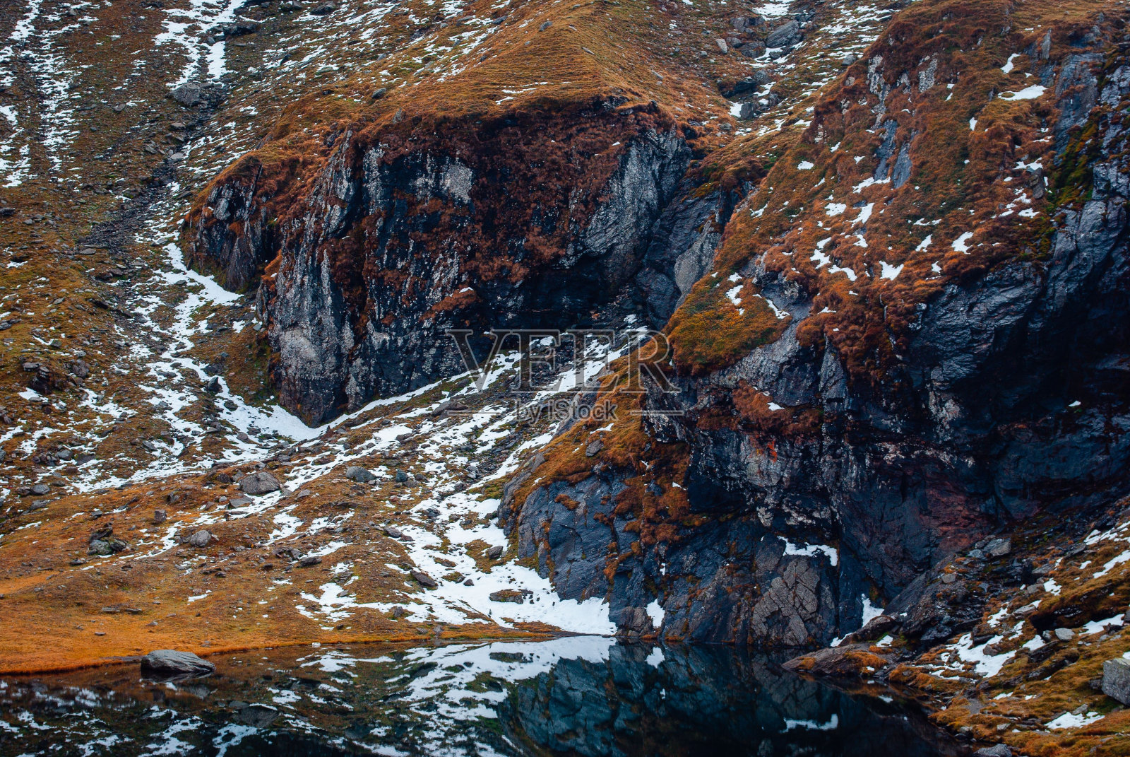 罗马尼亚法加拉斯山脉巴利亚湖的美丽景色。照片摄影图片