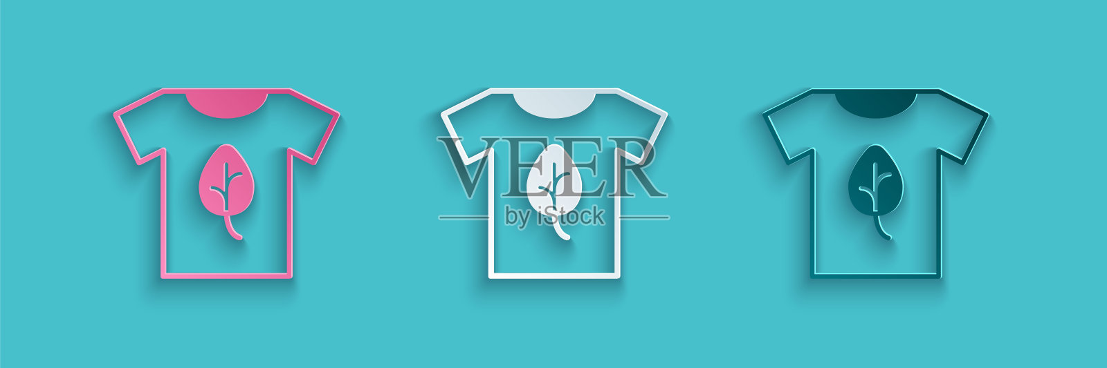 剪纸素食衬衫图标孤立剪纸背景。纸艺风格。向量插画图片素材