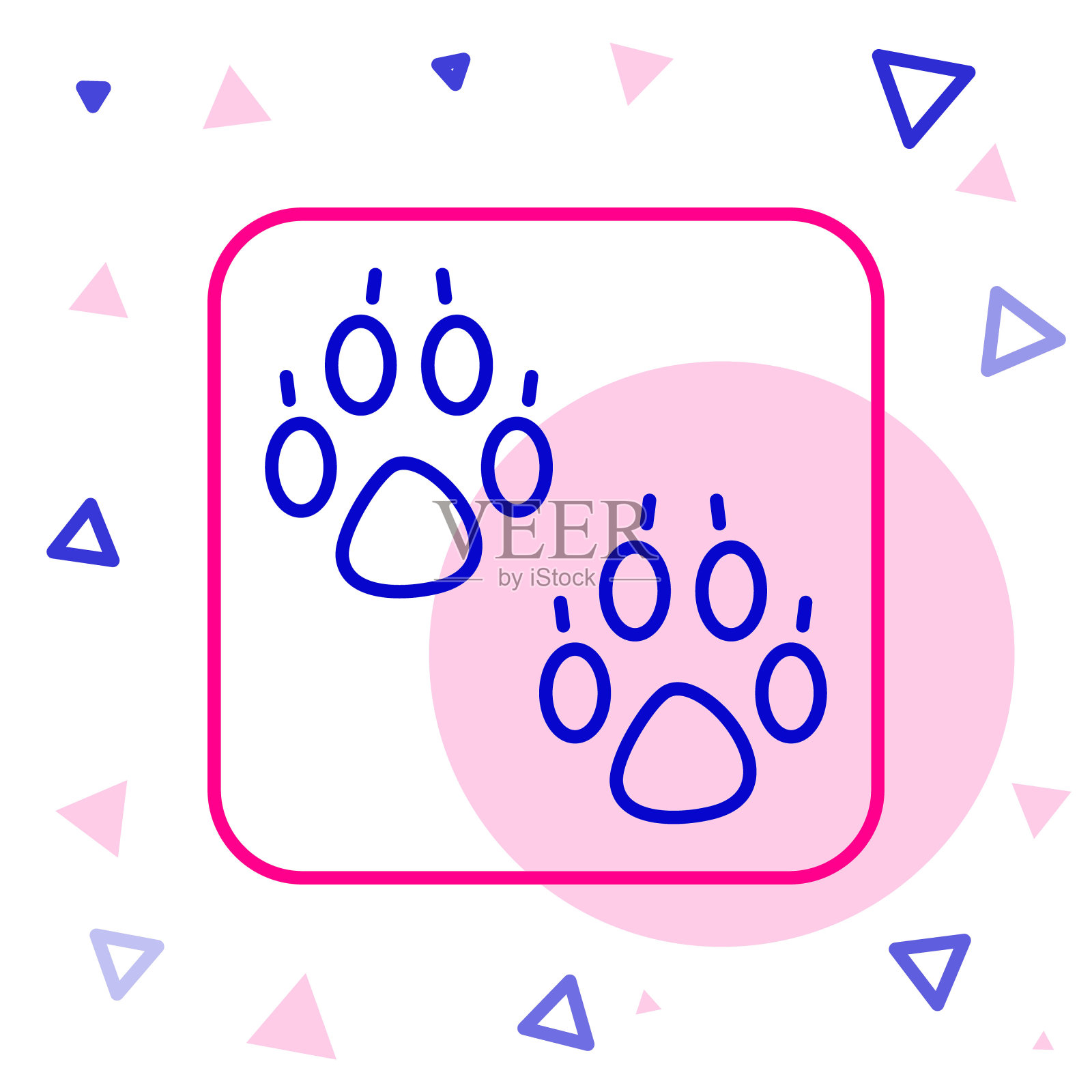 线爪印图标孤立的白色背景。狗或猫的爪印。动物跟踪。色彩缤纷的轮廓概念。向量插画图片素材