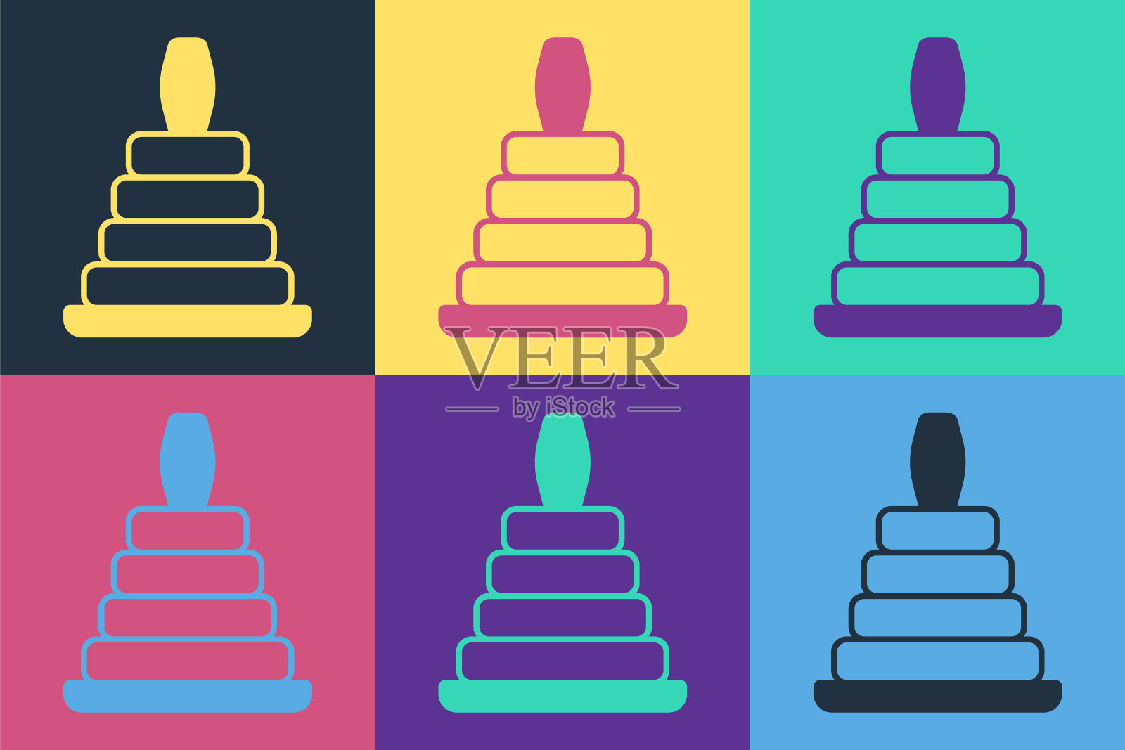 流行艺术金字塔玩具图标孤立的彩色背景。向量插画图片素材