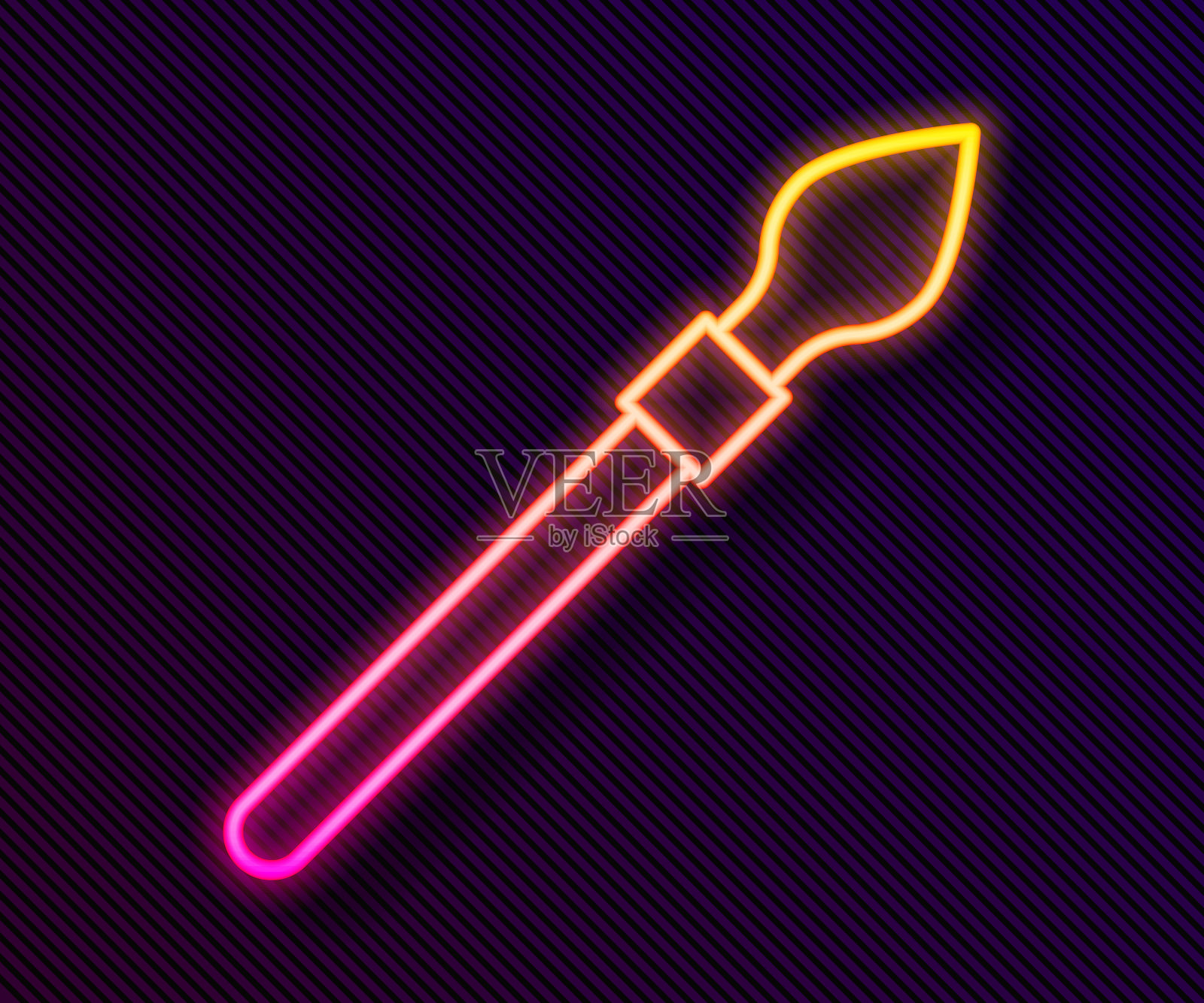 发光的霓虹线中世纪矛图标孤立的黑色背景。中世纪的武器。向量插画图片素材