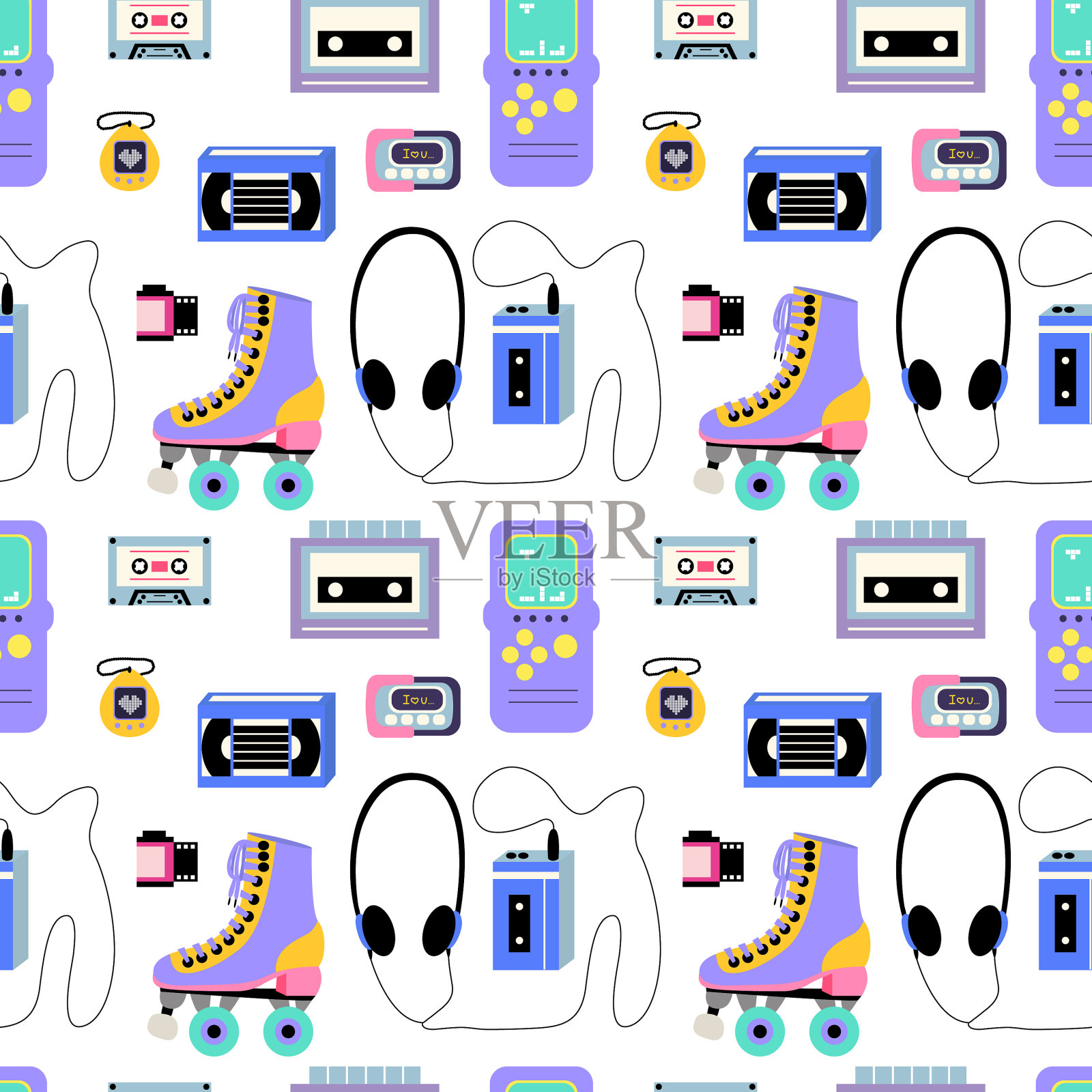 经典的80和90年代无缝图案插画图片素材