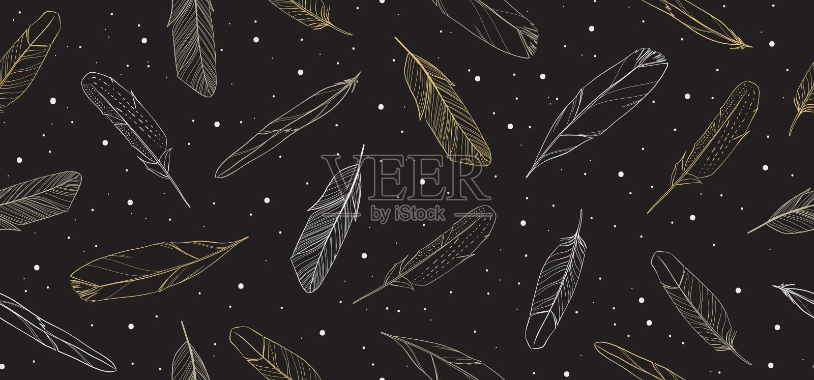 深色复古无缝图案与手绘插画图片素材