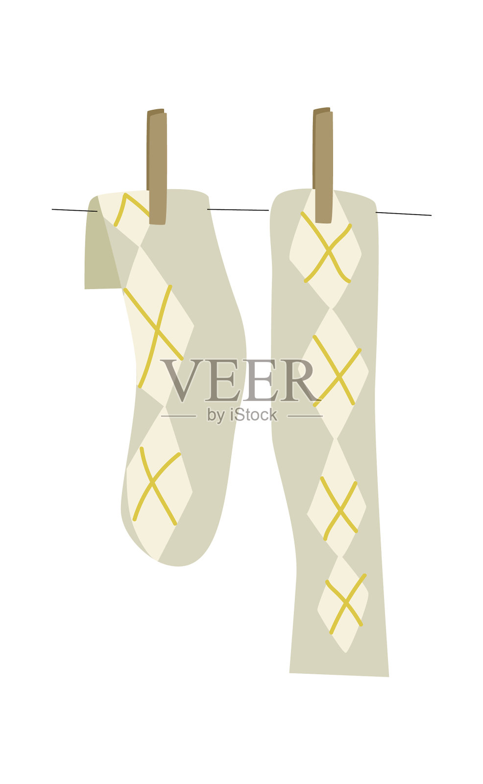 一双袜子挂在晾衣绳上插画图片素材