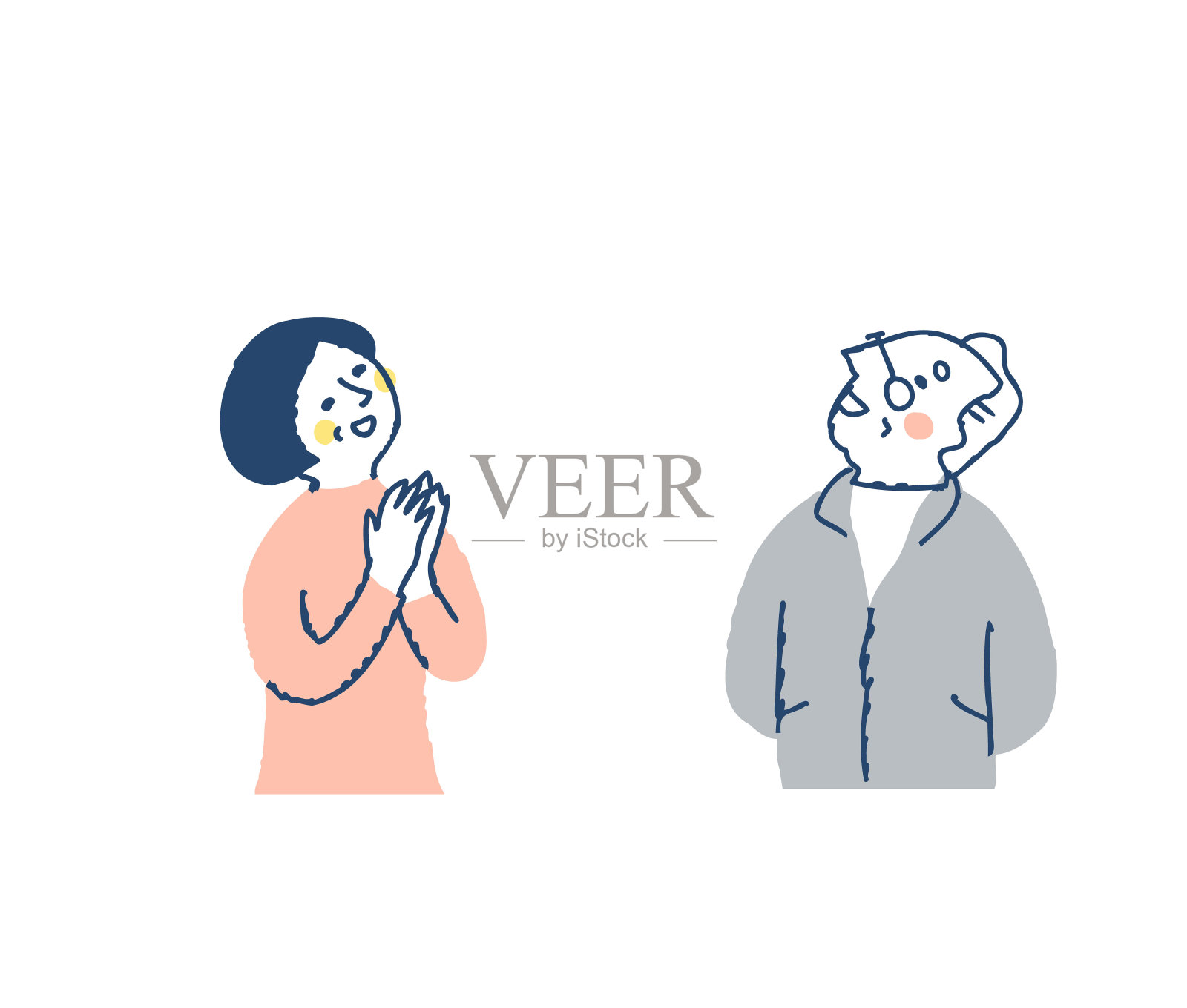 一对年长的夫妇抬起头来,很高兴插画图片素材