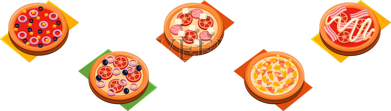 意大利披萨,有配料的圆形烘焙糕点设计元素图片