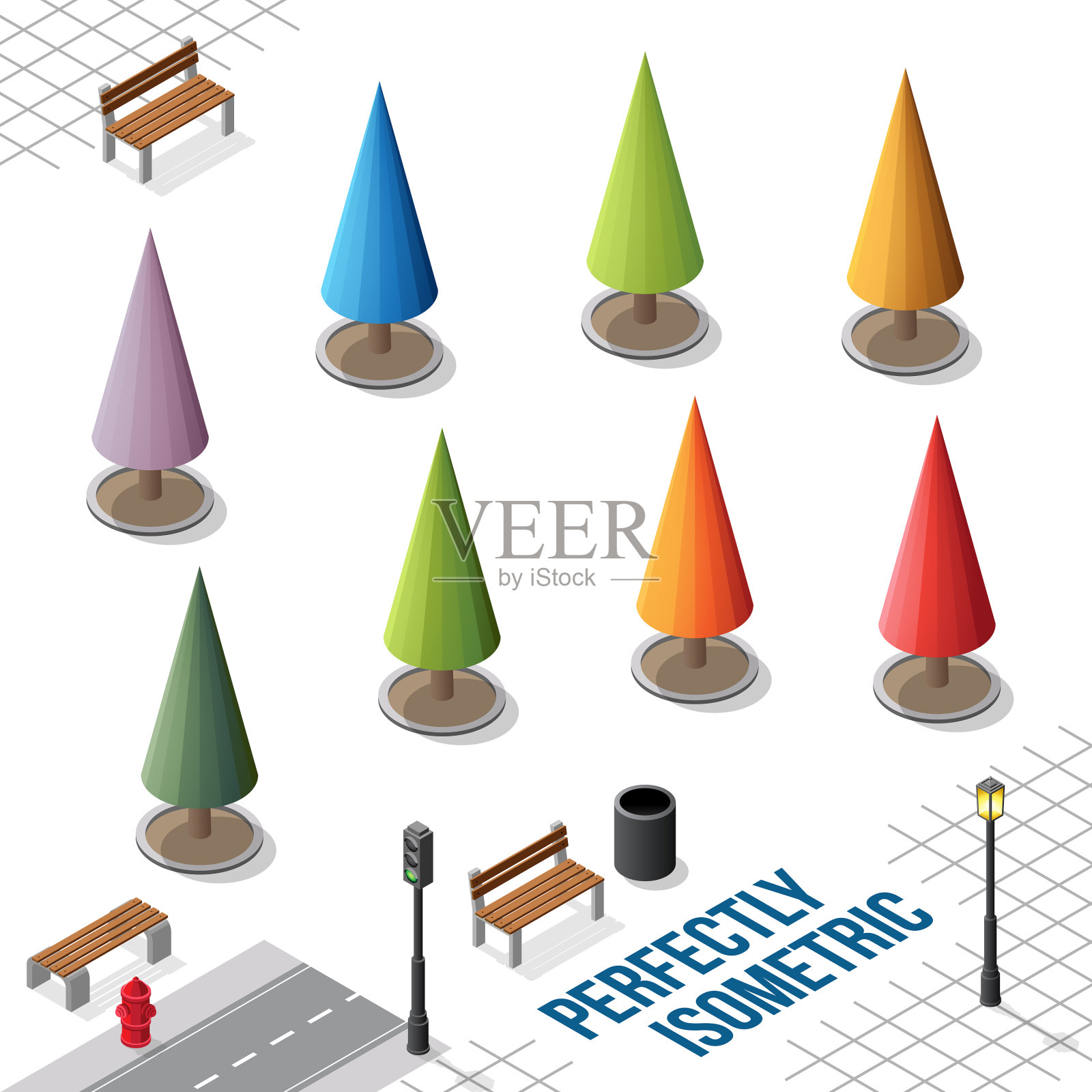 等距树设置17隔离在白色插画图片素材