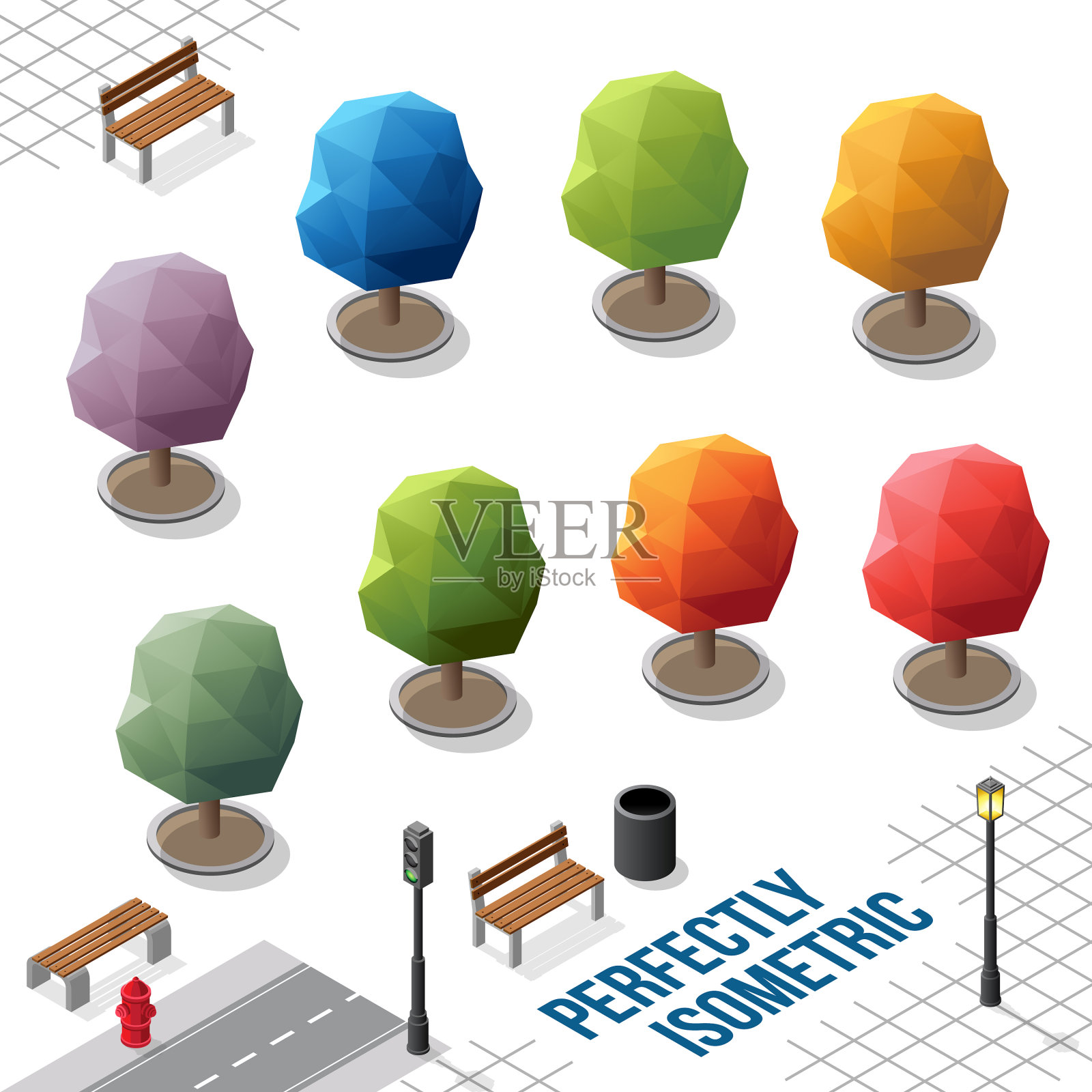 等距树集1孤立在白色插画图片素材