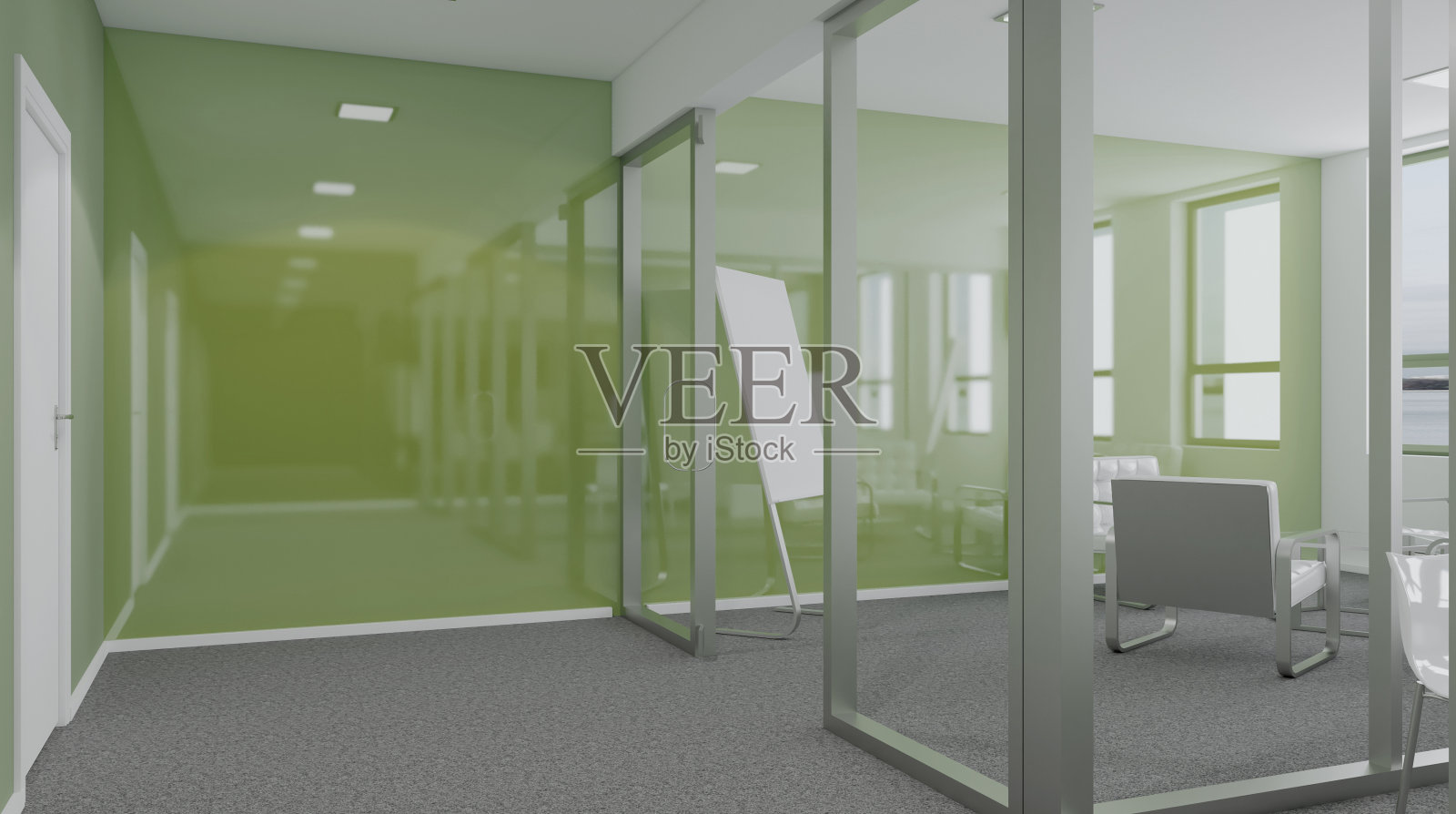 优雅的办公室内饰混合媒体3D渲染照片摄影图片