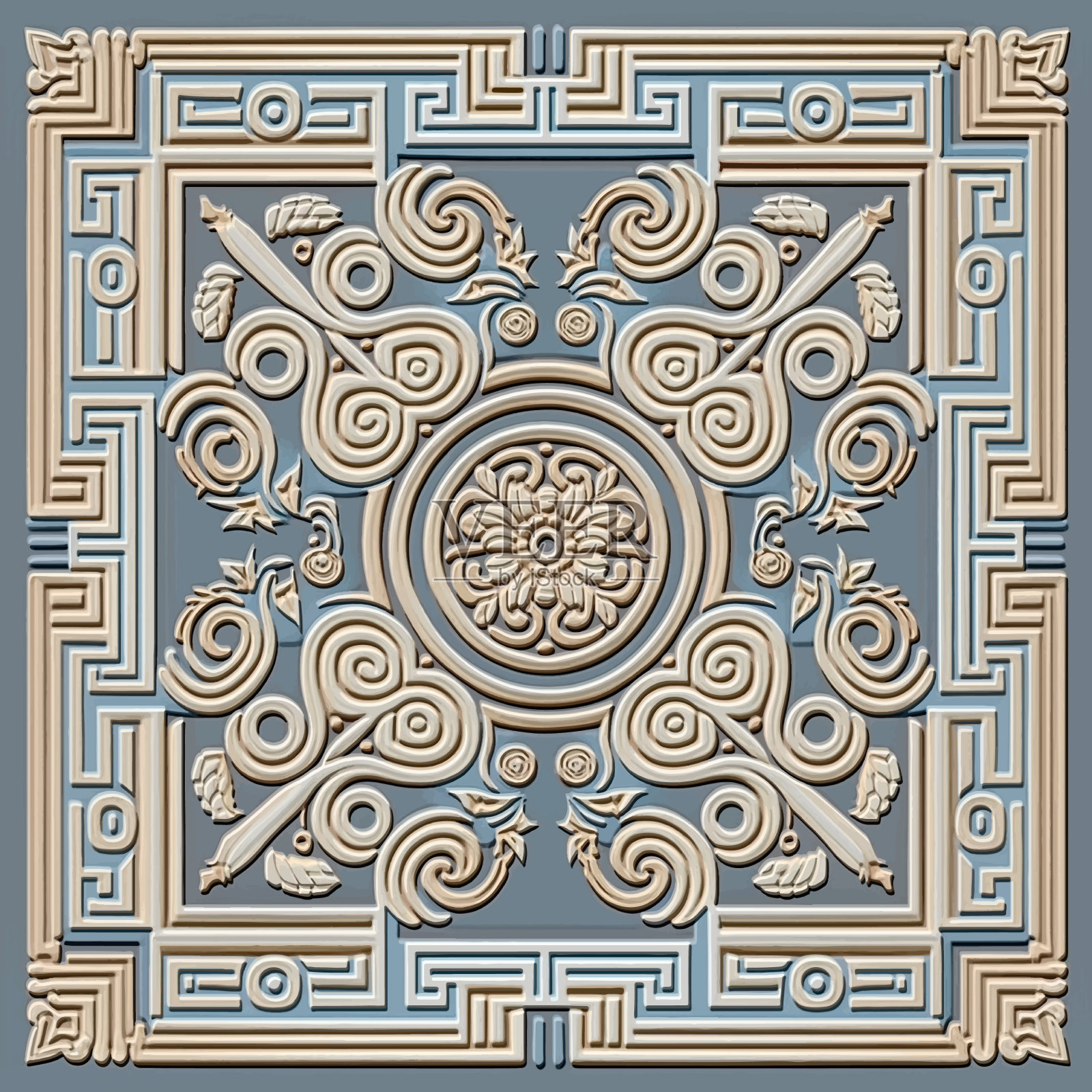 浮雕希腊3d花卉无缝图案插画图片素材