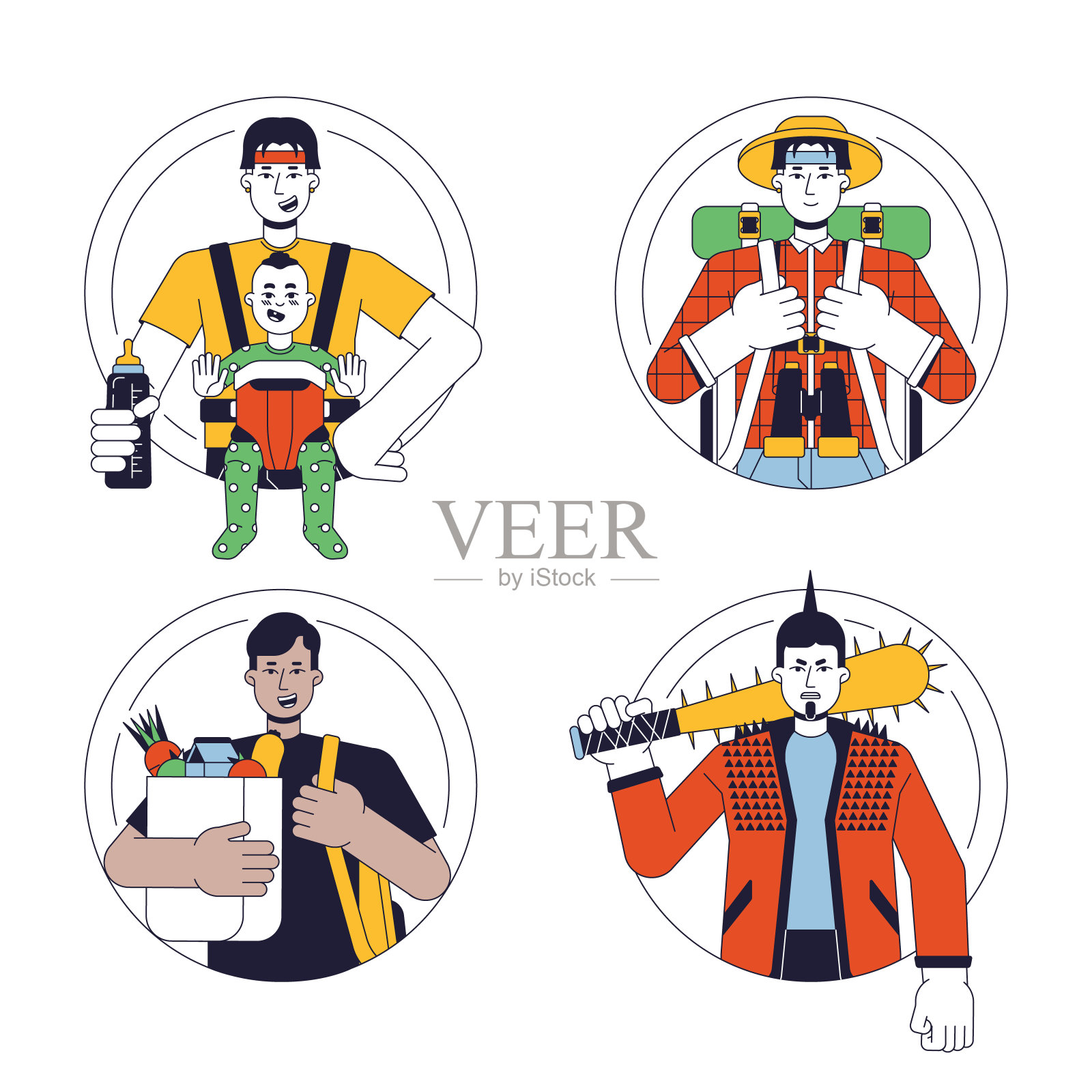 原型平线颜色矢量字符集插画图片素材