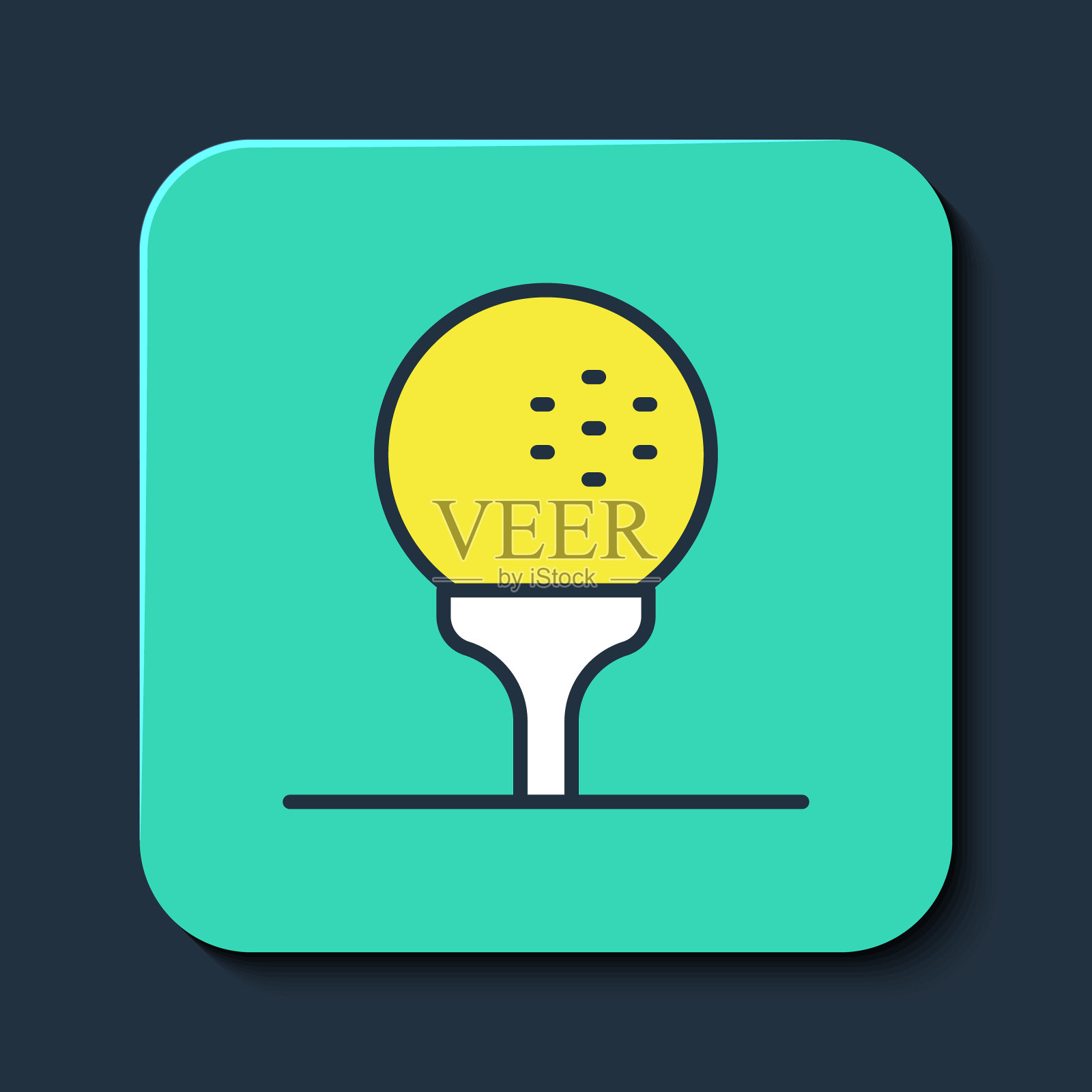 填充轮廓高尔夫球上的tee图标孤立的蓝色背景。绿松石方形纽扣。向量插画图片素材