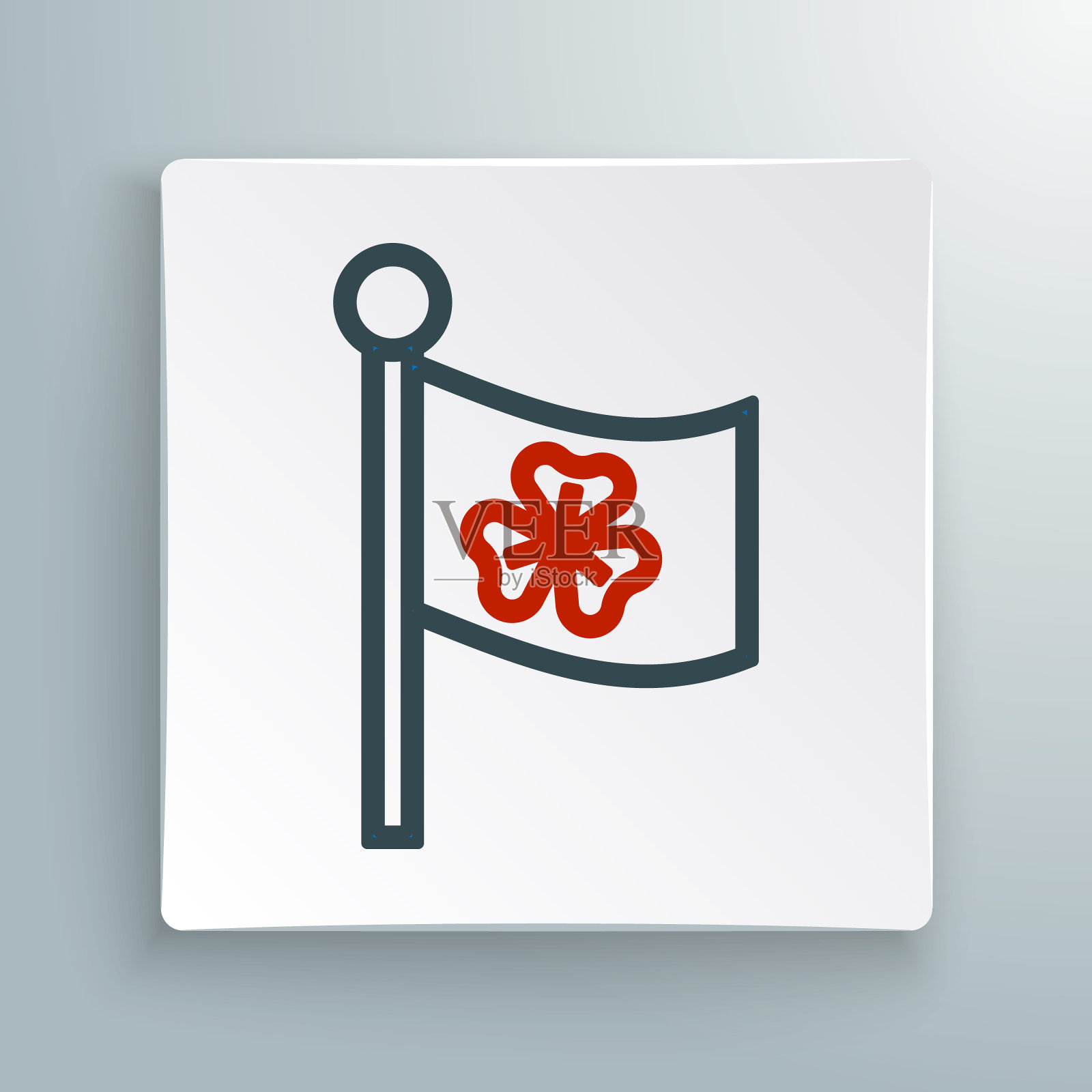 线爱尔兰国旗与三叶草三叶草图标隔离在白色背景。圣帕特里克节快乐。爱尔兰国家假日。色彩缤纷的轮廓概念。向量插画图片素材