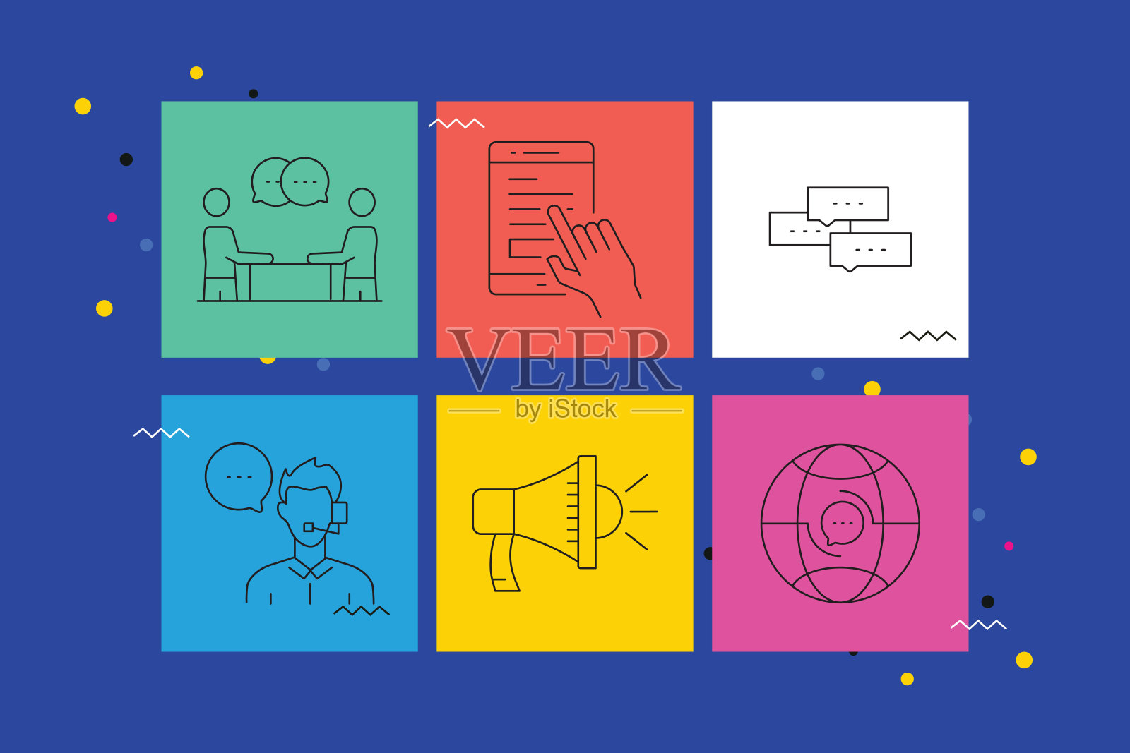 通信,细线图标在矢量风格。准备模板图标,信息图表,移动和网络等。插画图片素材