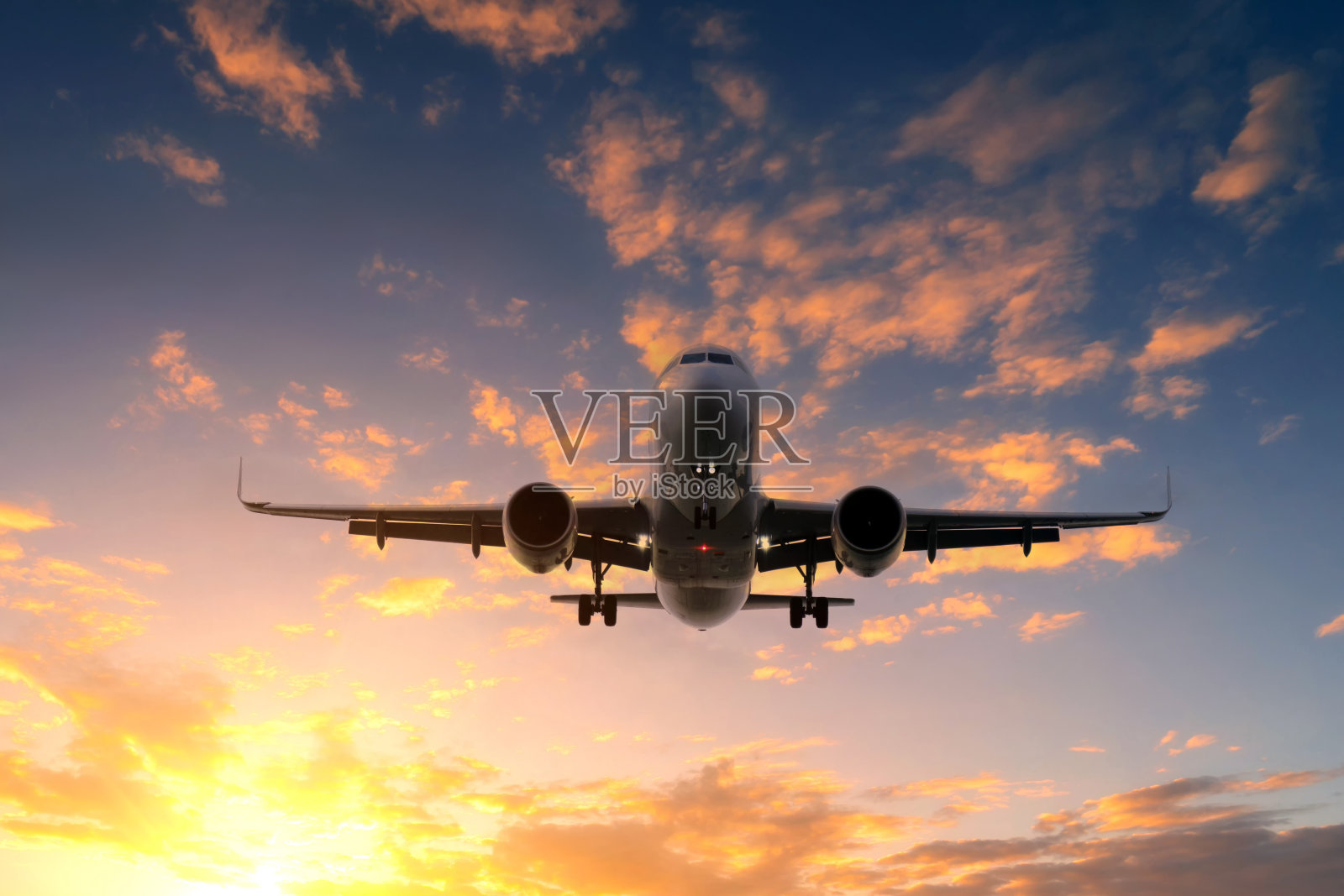 一架大型客机降落在机场。照片摄影图片