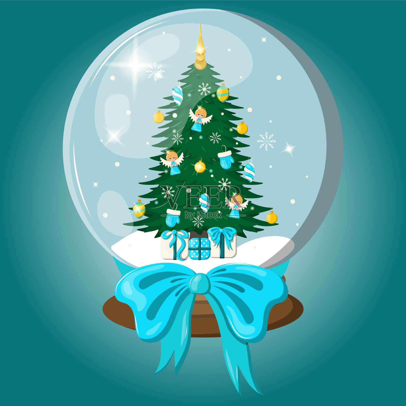 美丽的圣诞插图与节日雪地球仪插画图片素材