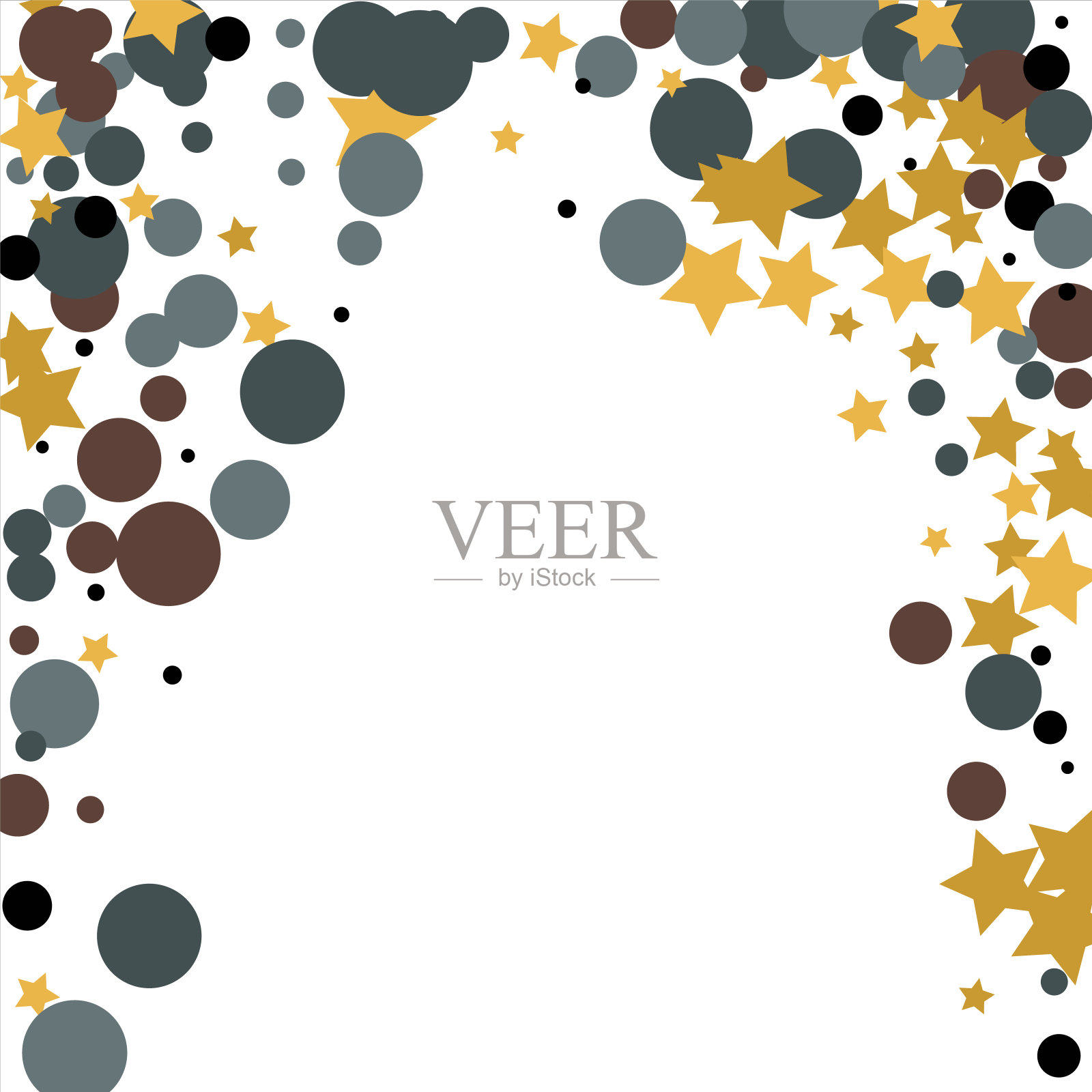 金色、蓝色、棕色、黑色的彩纸,上面有圆圈和星星。宇宙的光芒。圣诞节抽象图案。美丽的插图明信片,横幅,网页。图像的背景。矢量图插画图片素材