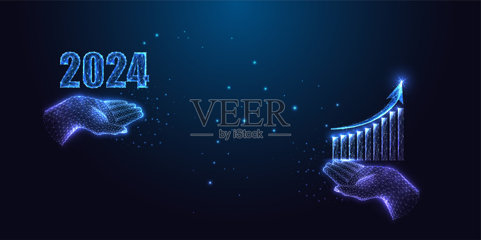 2024年企业增长规划,投资目标用手握2024年数字和增长图插画图片素材