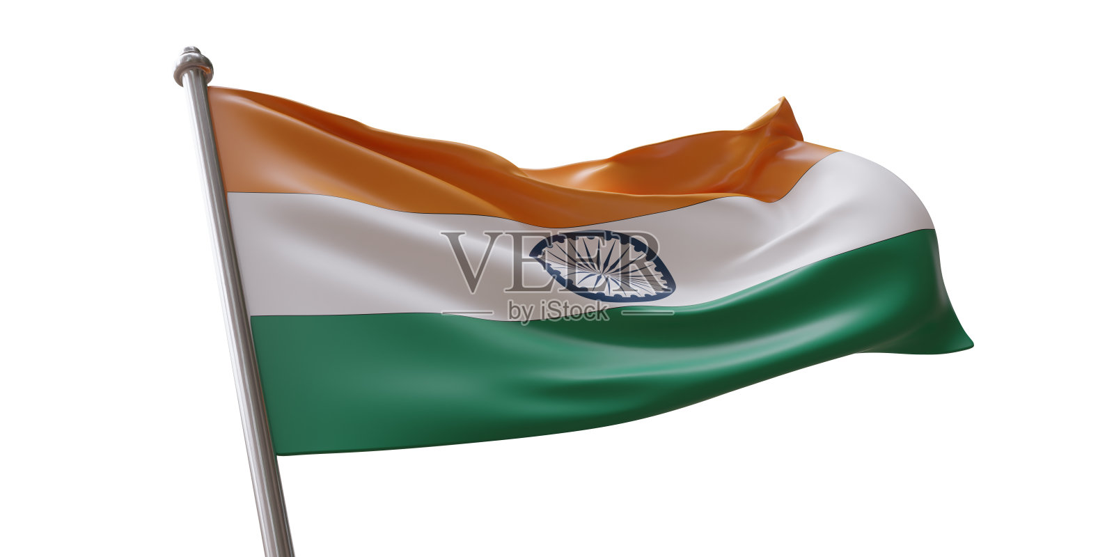 印度国旗在白色透明的背景上孤立地挥舞着照片摄影图片