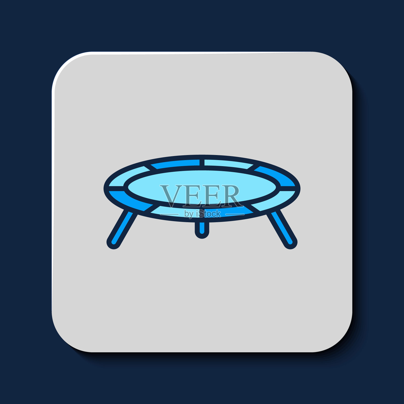 填充轮廓跳跃蹦床图标孤立的蓝色背景。向量插画图片素材