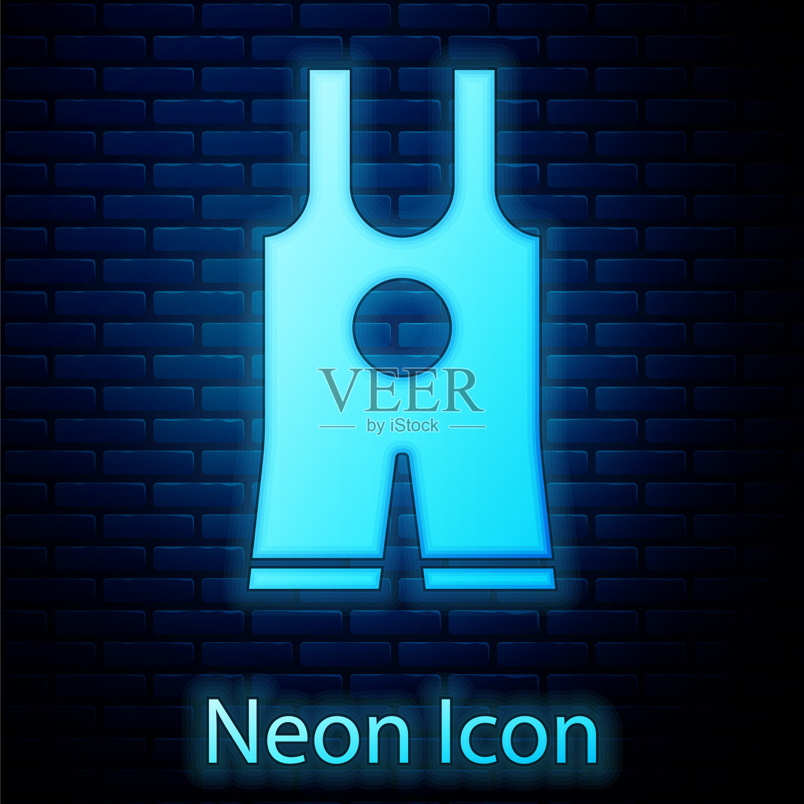 发光的霓虹灯摔跤单线图标孤立的砖墙背景。摔跤经编针织物。向量插画图片素材