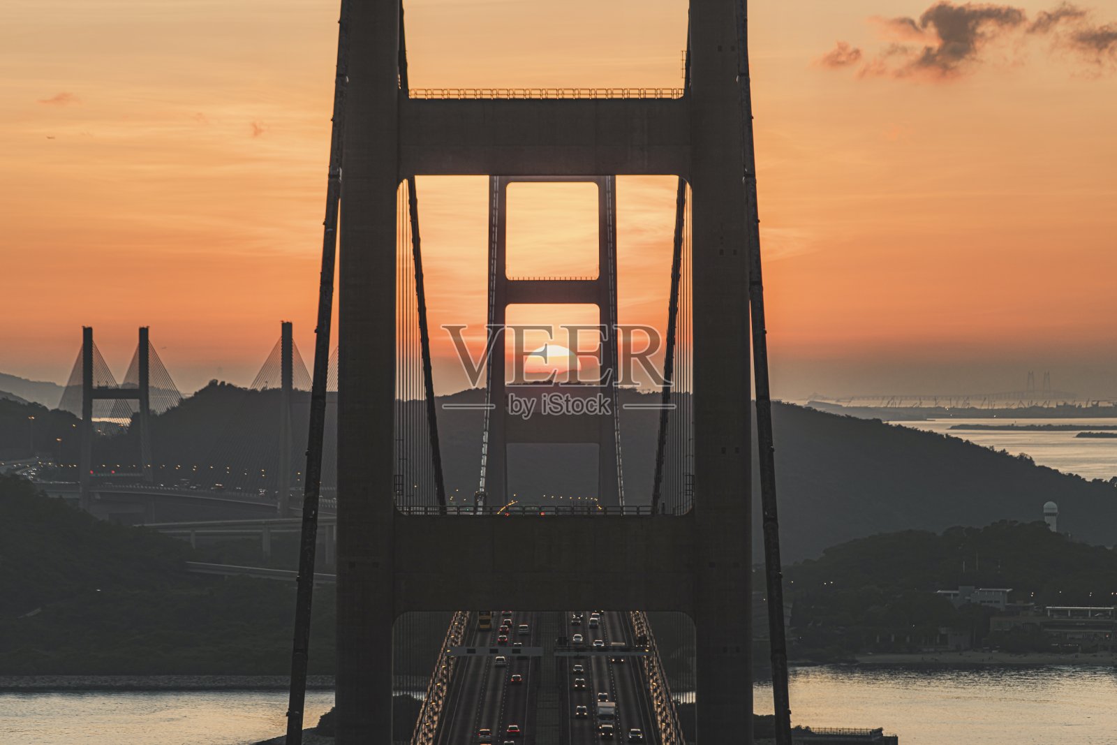 香港青马大桥的夕阳照片摄影图片