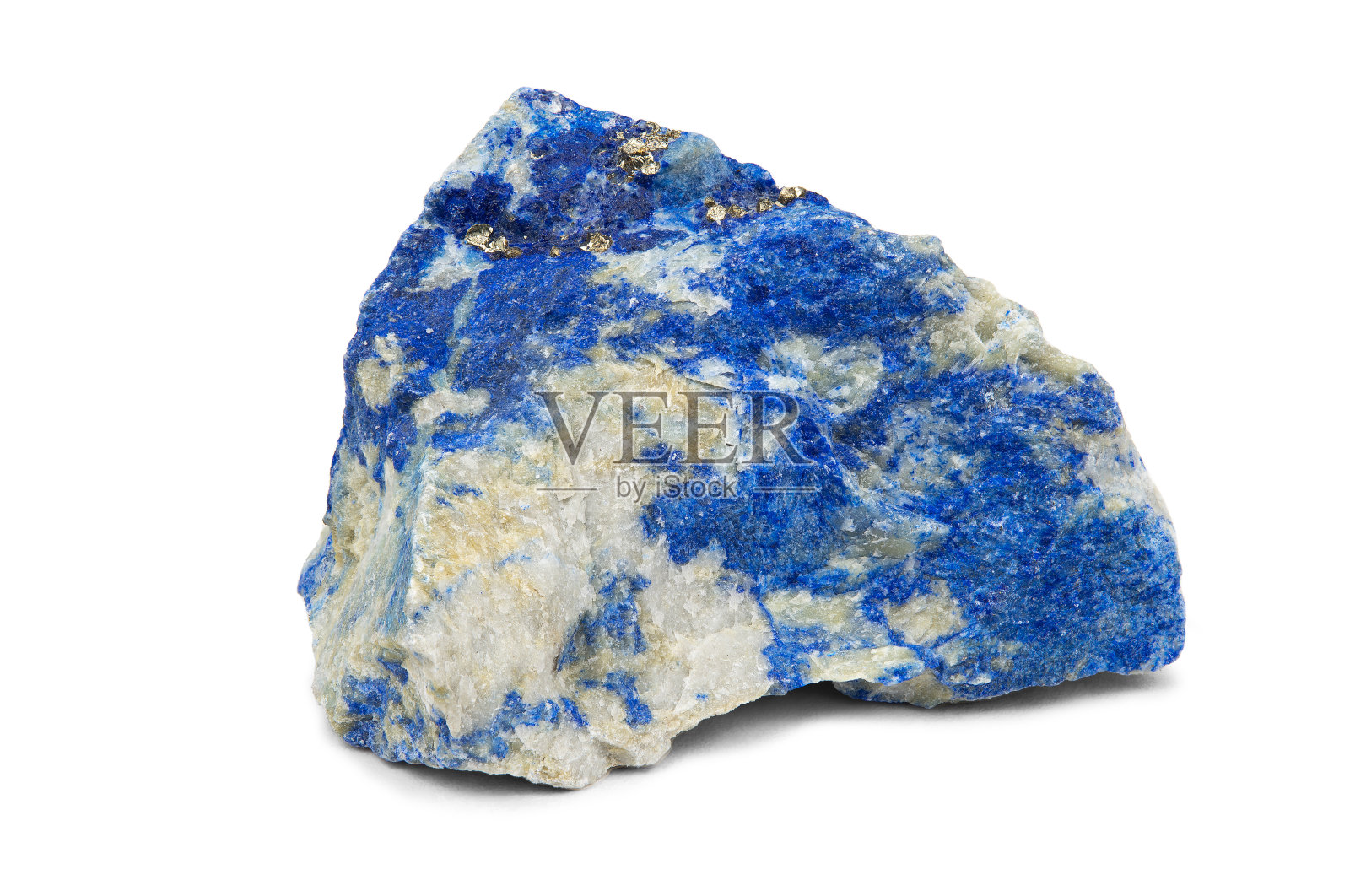 青金石矿物的原始碎片这块石头是蓝白相间的照片摄影图片