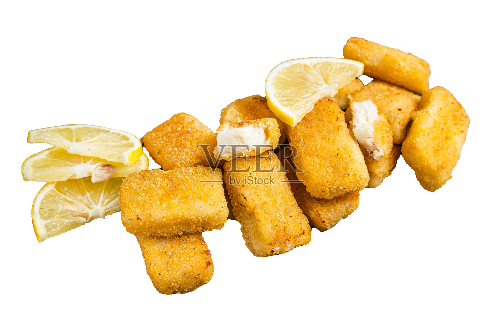 木板烤鱼条蘸酱。孤立,白色背景。照片摄影图片