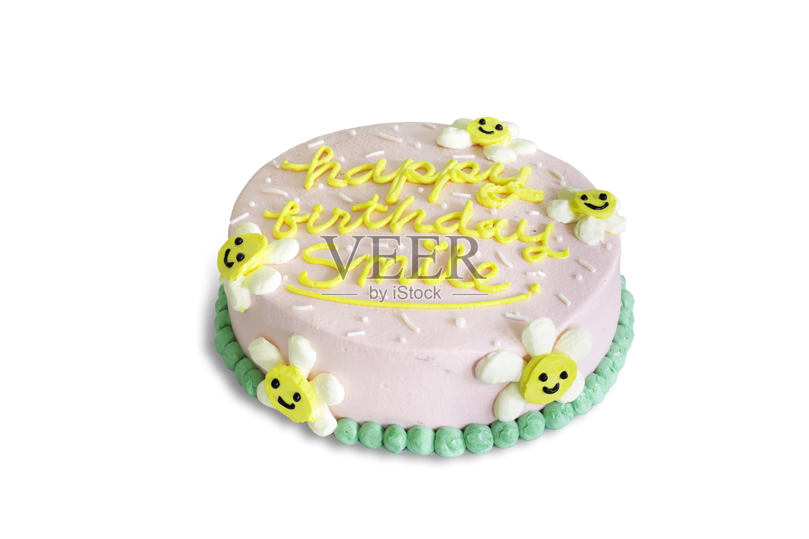 自制花式蛋糕在白色孤立的背景与剪辑路径。普通海绵蛋糕糖霜与年轻的布丁酱。烘焙概念的生日蛋糕或情人节甜点。照片摄影图片