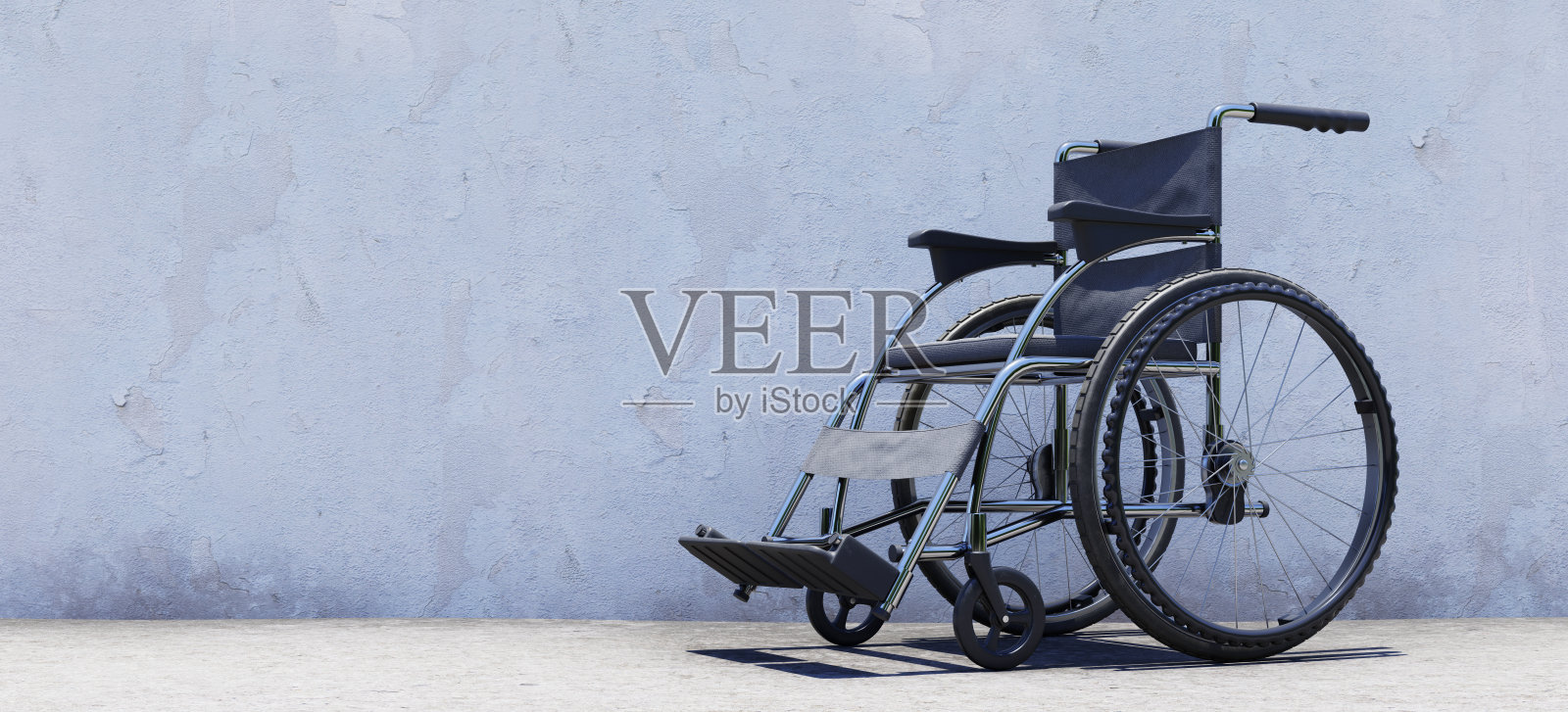 户外墙前的残疾人轮椅,3d渲染照片摄影图片