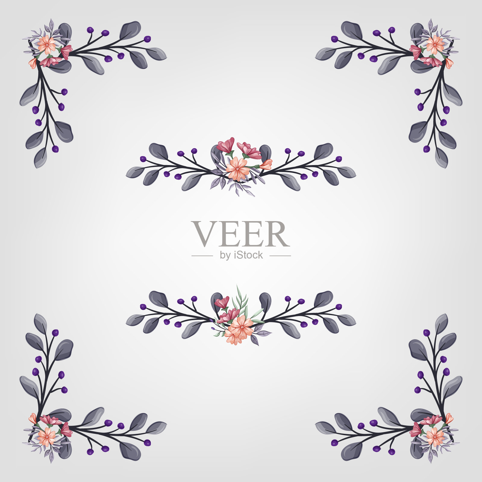 设置植物开花花卉元素。开花植物插画图片素材