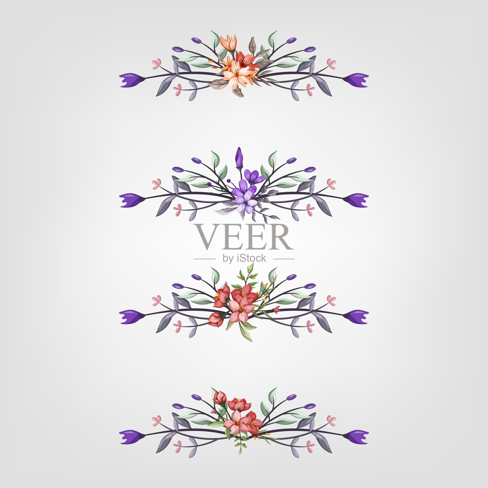 设置植物开花花卉元素。开花植物插画图片素材