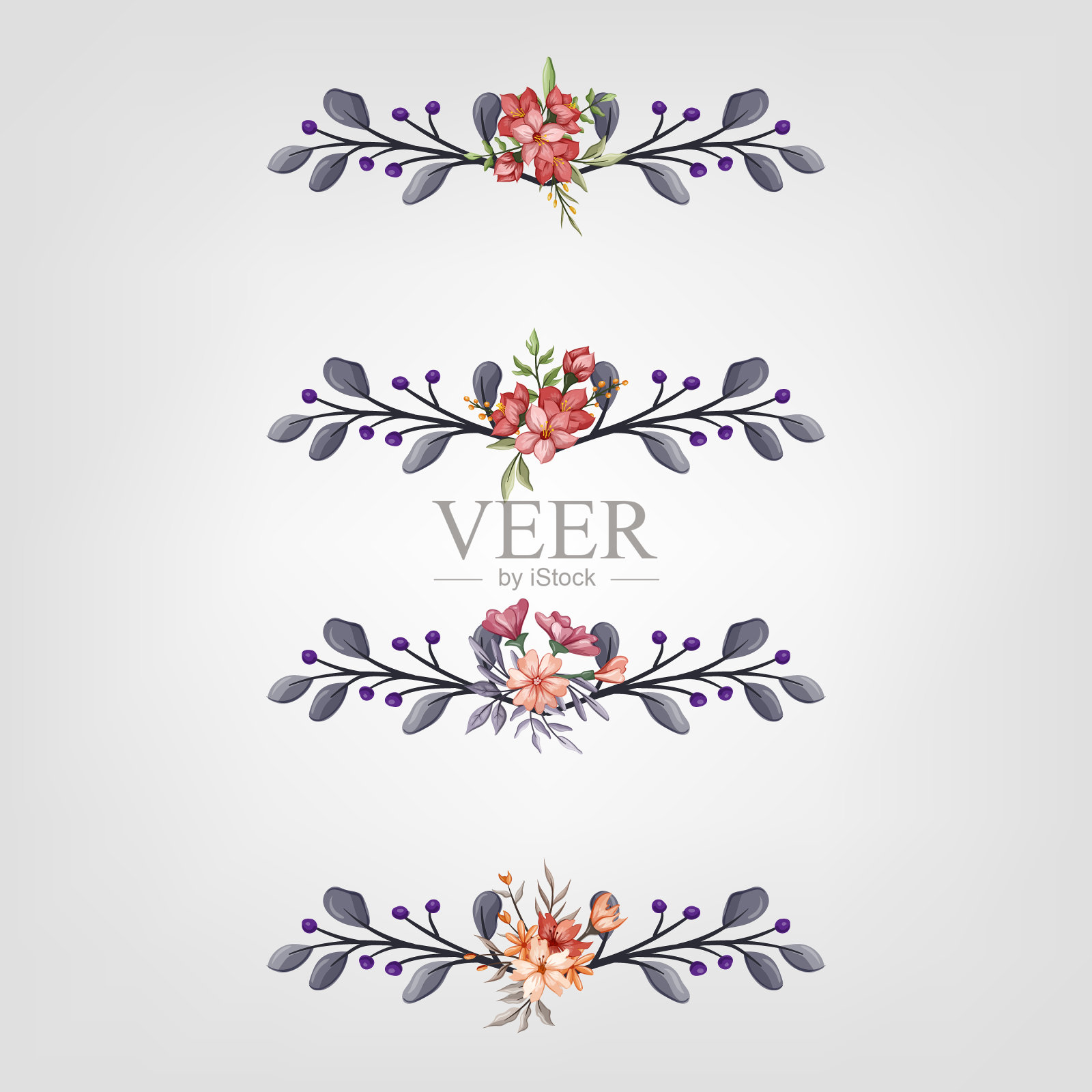 集植物开花花卉元素装饰的邀请插画图片素材