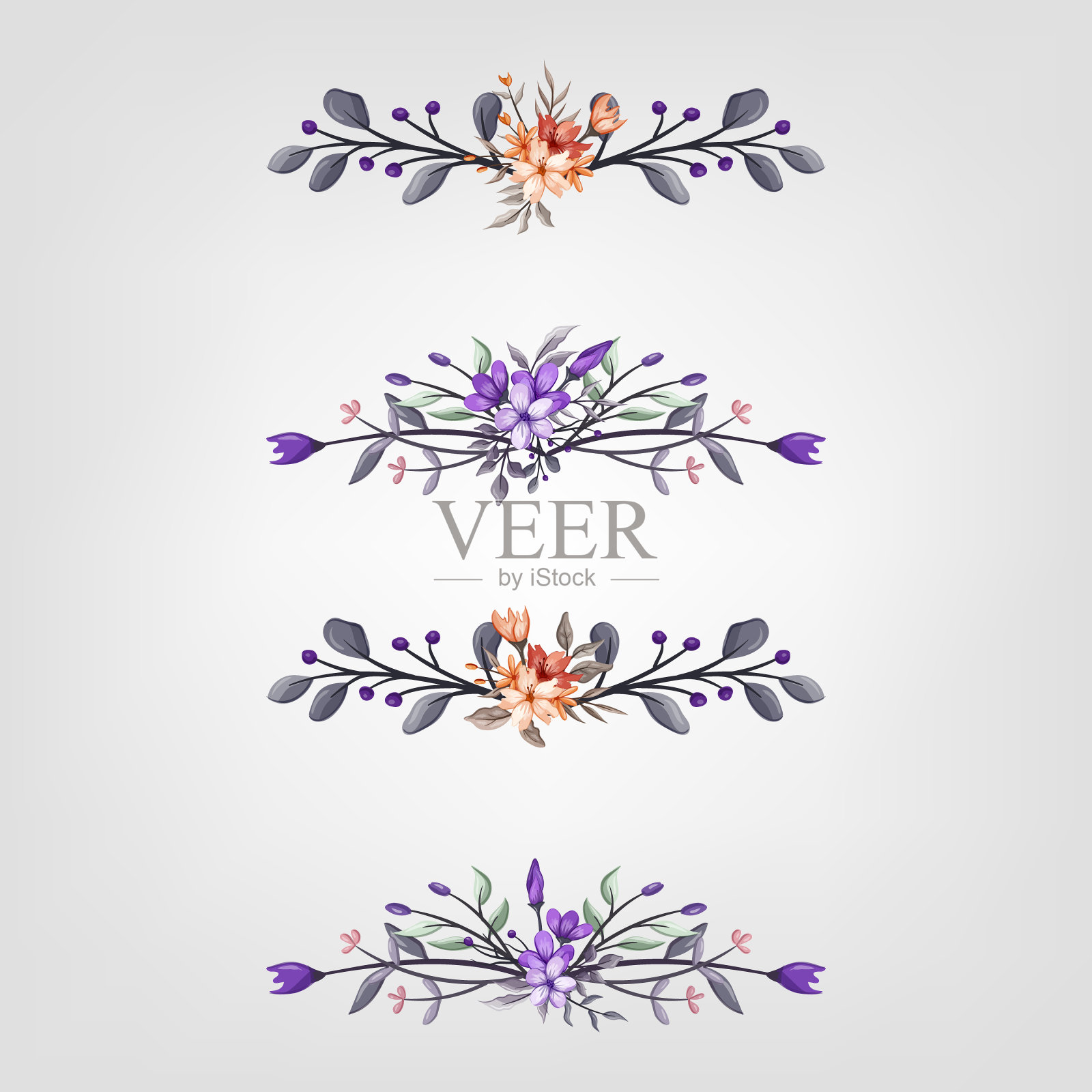 设置植物开花花卉元素。开花植物插画图片素材