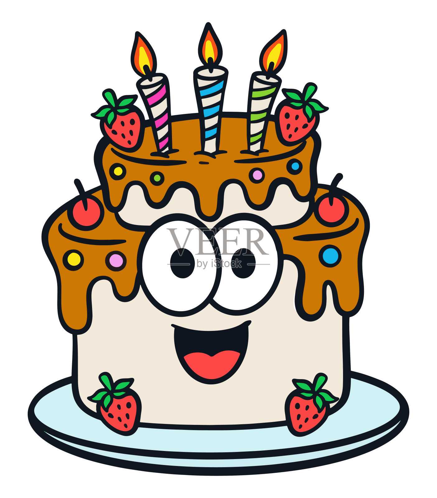 手绘有趣的生日蛋糕微笑卡通插图插画图片素材