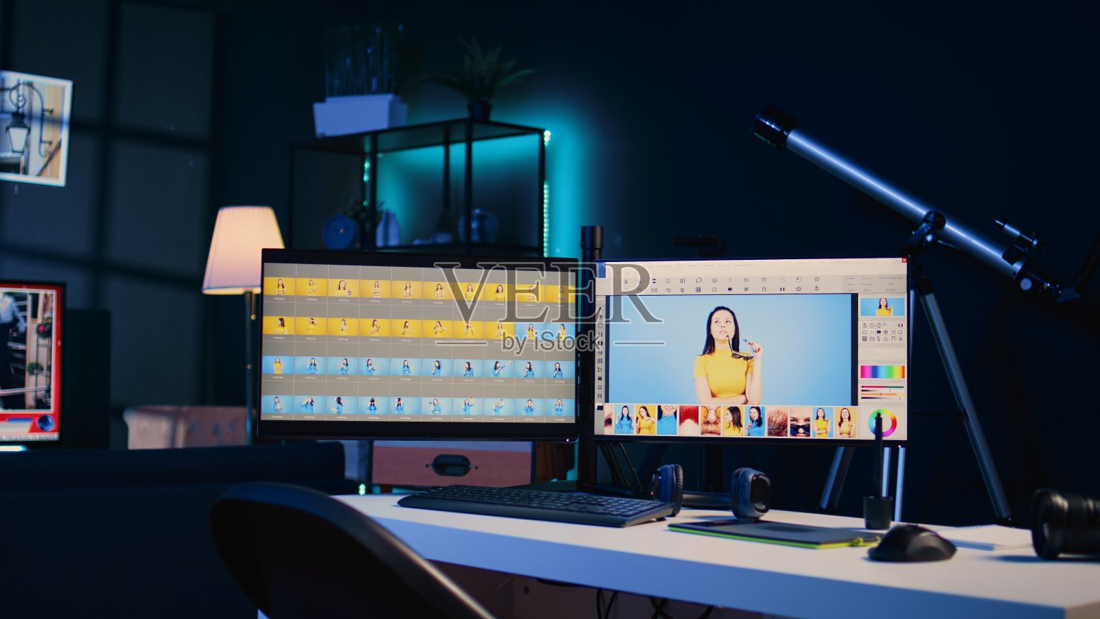 图像编辑应用程序UI显示在多显示器PC设置在多媒体工作空间照片摄影图片