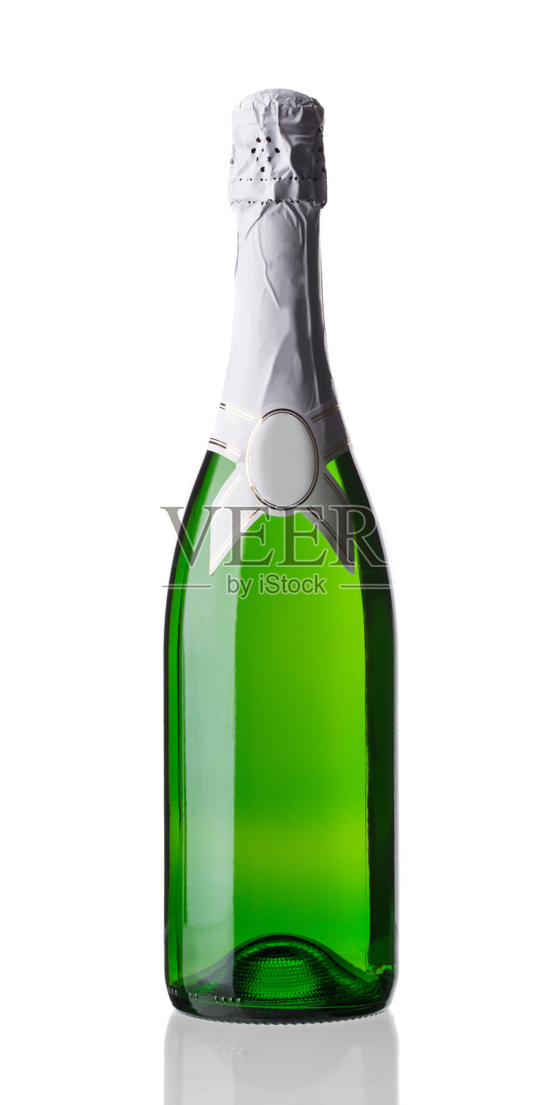 一瓶绿色的香槟。照片摄影图片