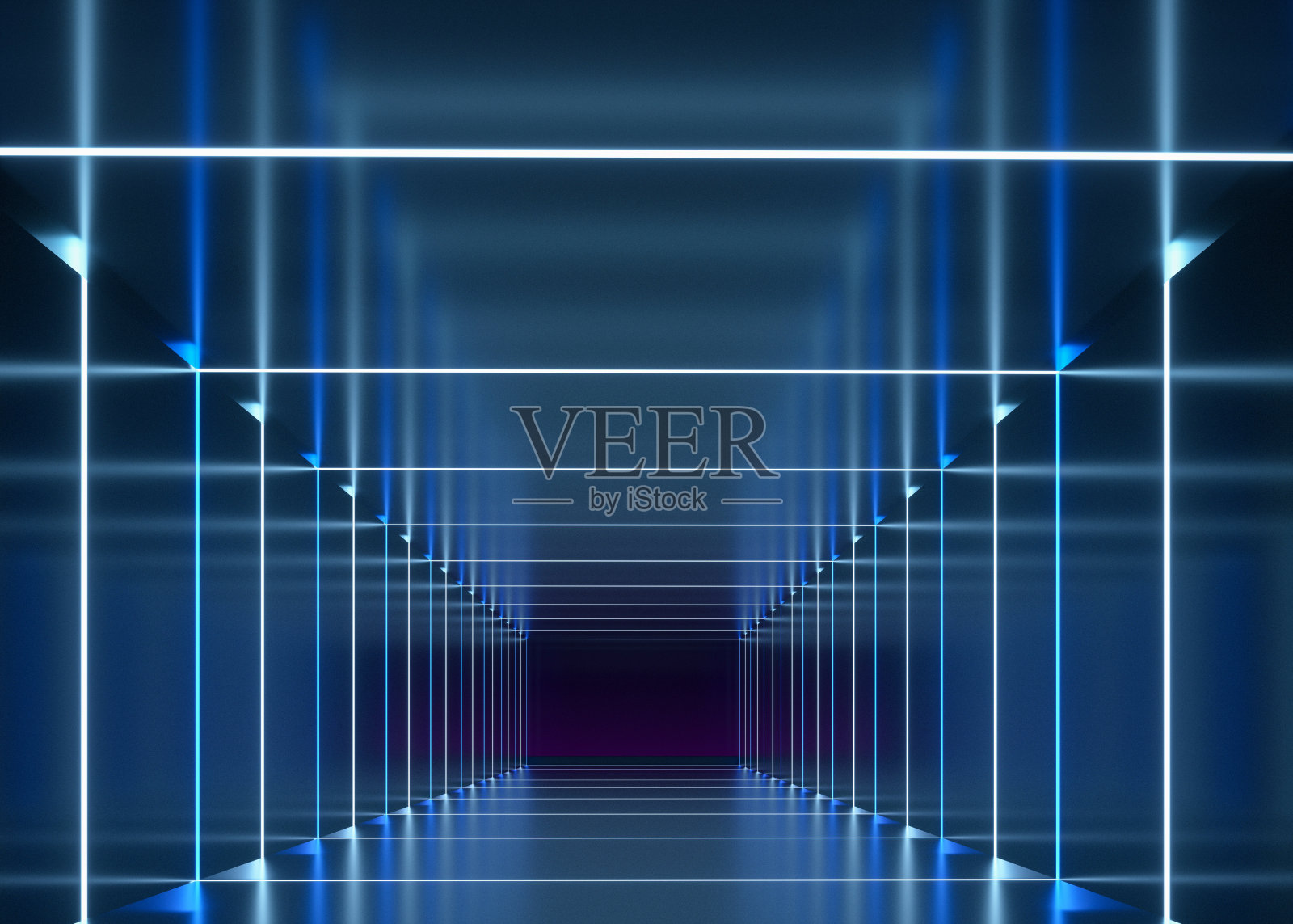 发光管隧道背景的蓝色3D渲染照片摄影图片