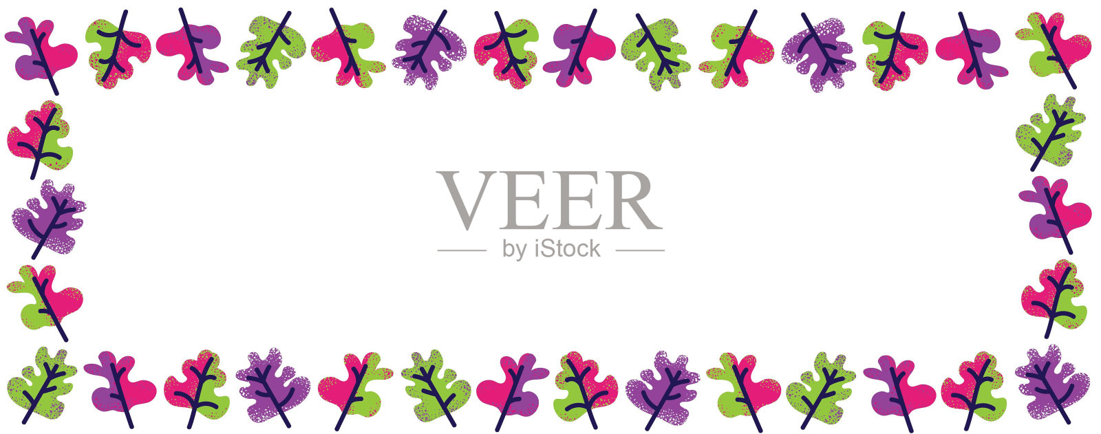 可爱的秋叶平面插画集,框架。手绘树的叶子形状,抽象的背景为秋天的概念。打印插画图片素材