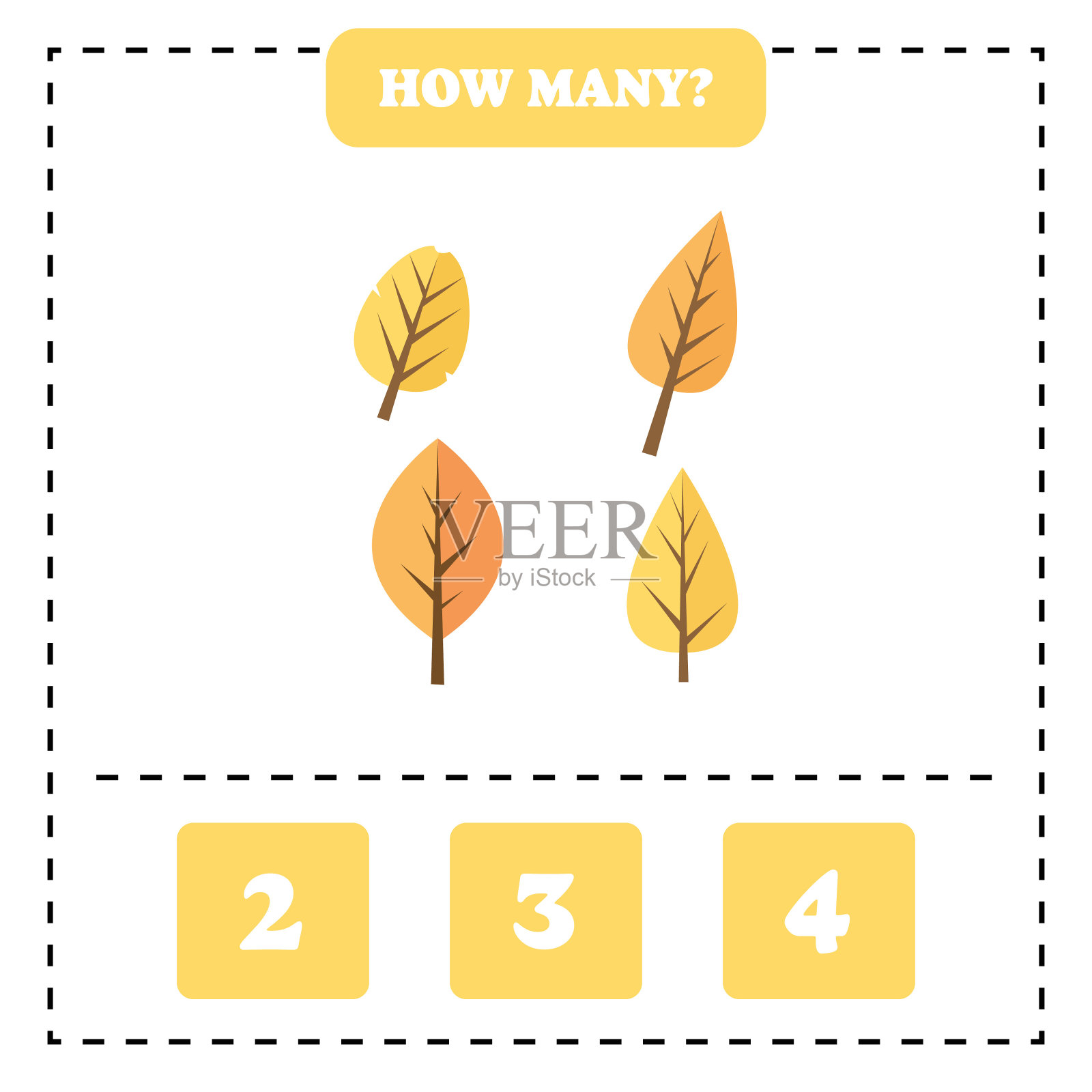 儿童数数游戏。有多少叶子?插画图片素材