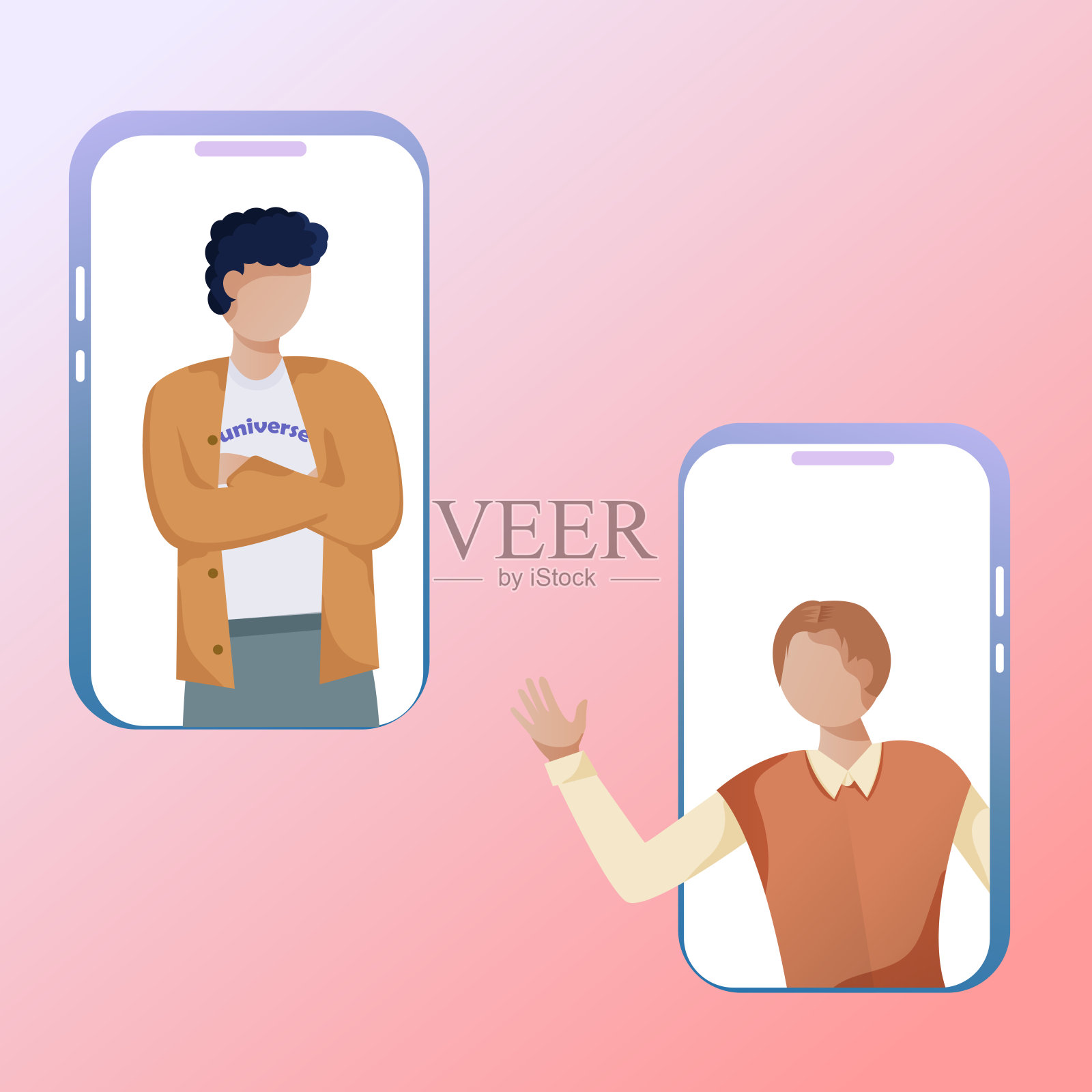 人与人之间通过电话进行交流。有文字的平面绘画。矢量图形。插画图片素材