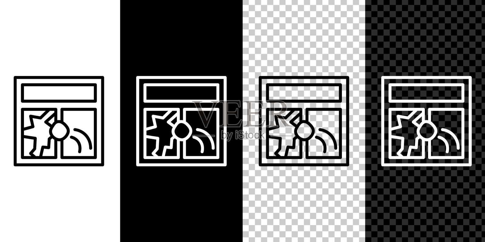 设置线破碎窗口图标隔离在黑色和插画图片素材