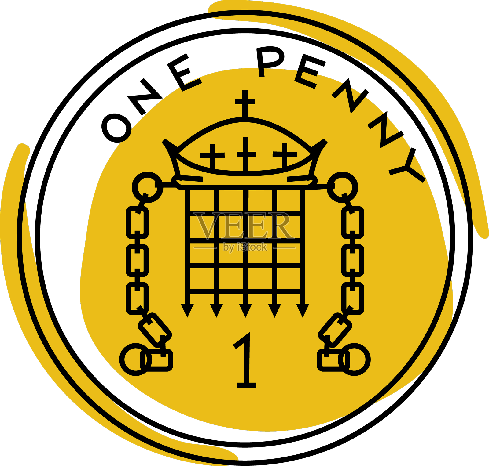 一便士硬币的颜色笔画设计元素图片