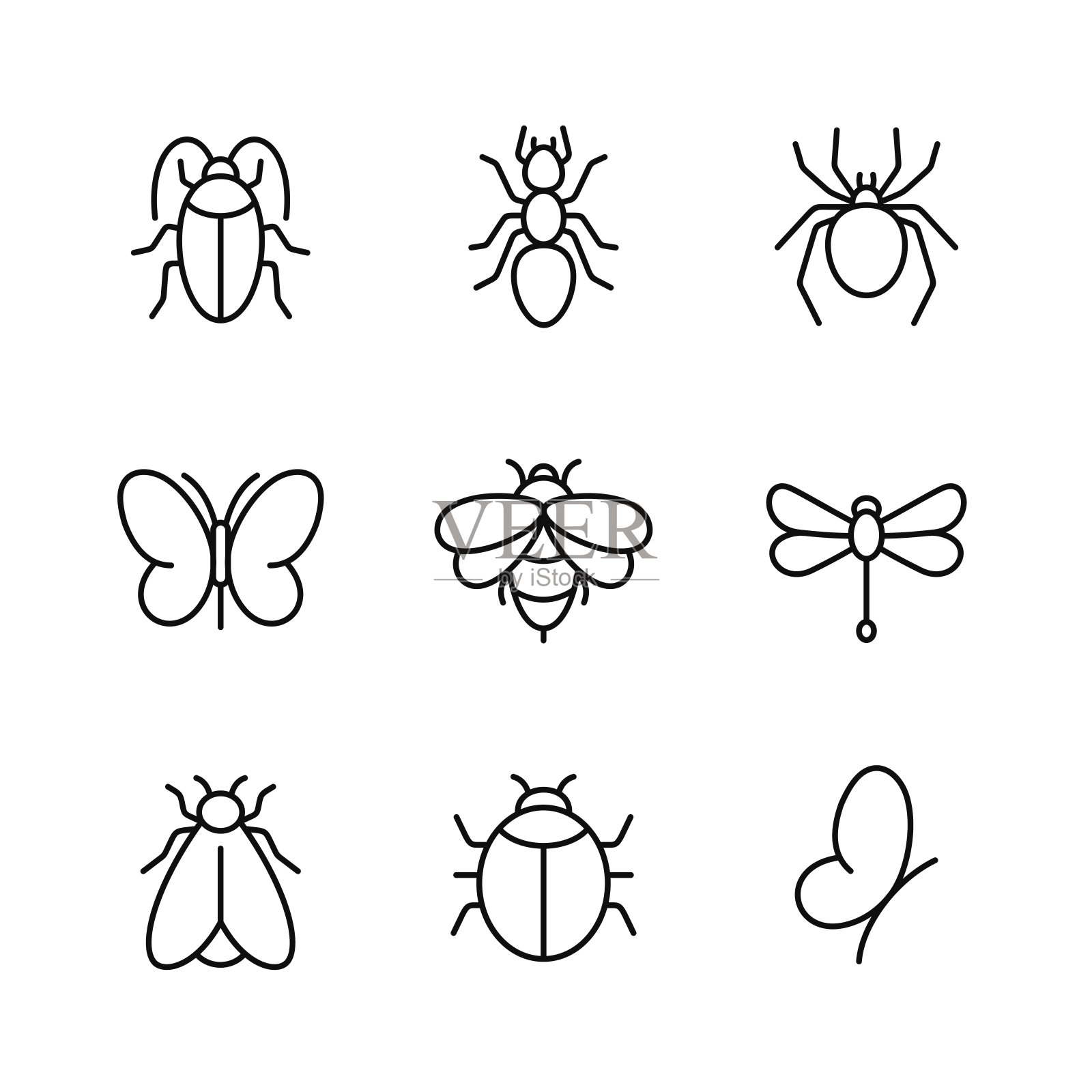 昆虫图标集孤立的白色背景插画图片素材