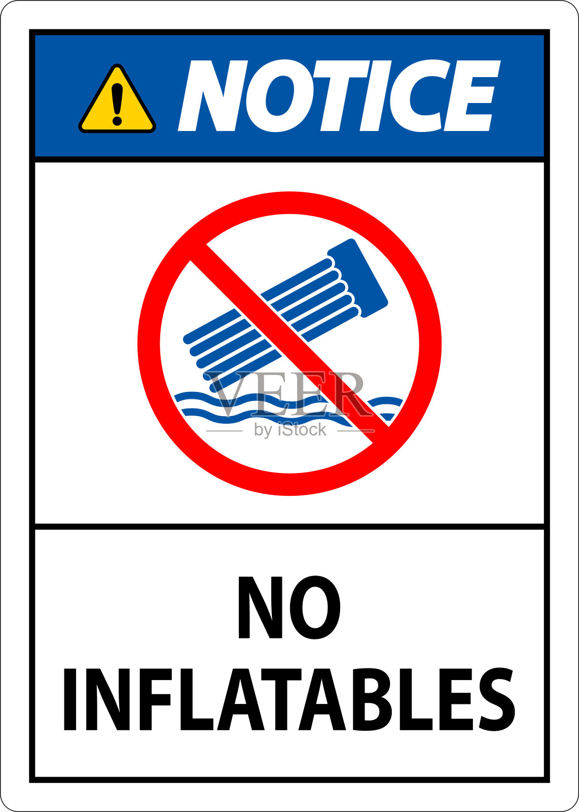 水上安全标志注意,禁止使用充气物品插画图片素材