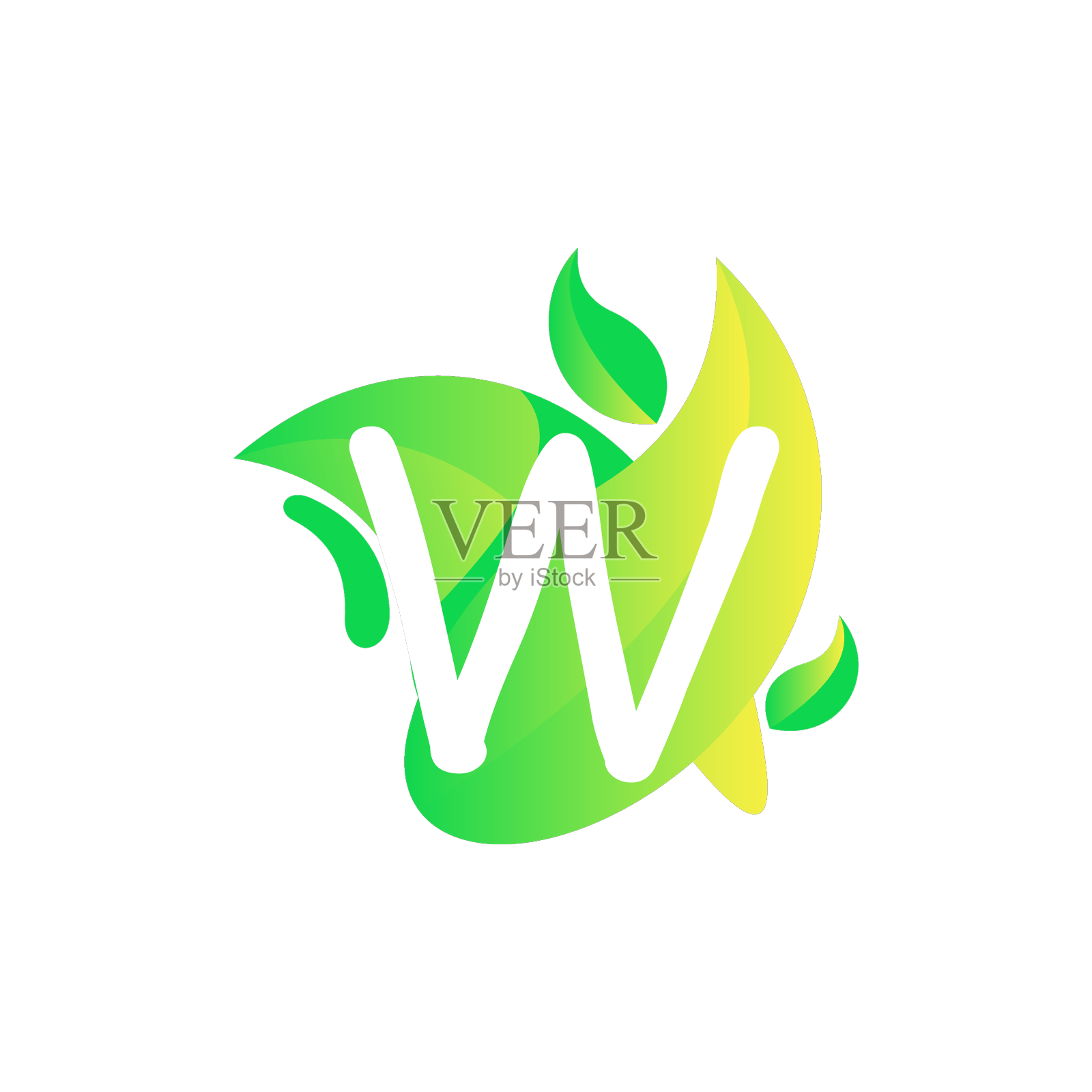 字母w与新鲜的叶子梯度标志设计设计元素图片