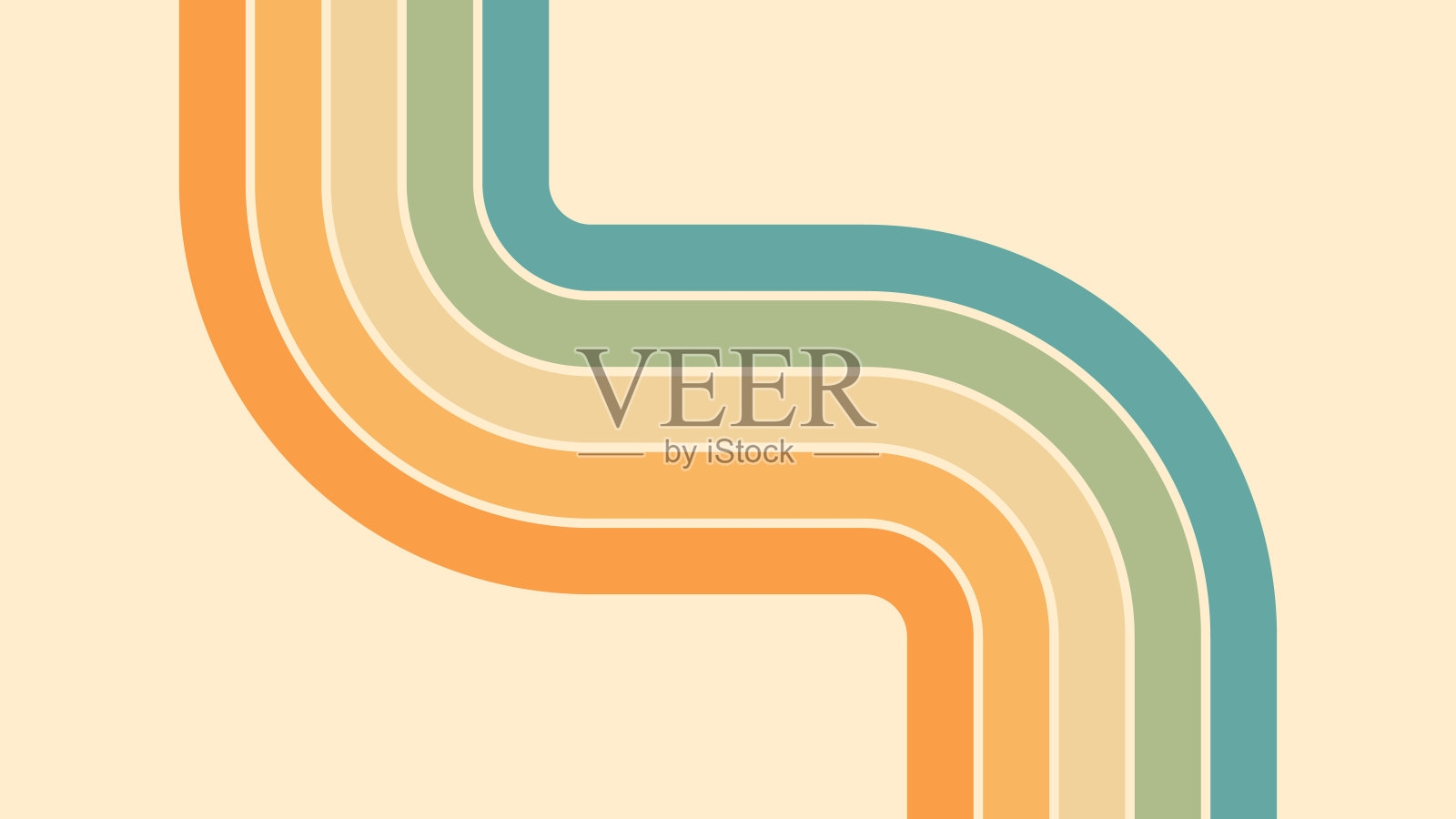 抽象背景彩虹groovy波浪线设计在20世纪70年代的嬉皮士复古风格。矢量图案准备用于布料,纺织品,包裹和其他。插画图片素材