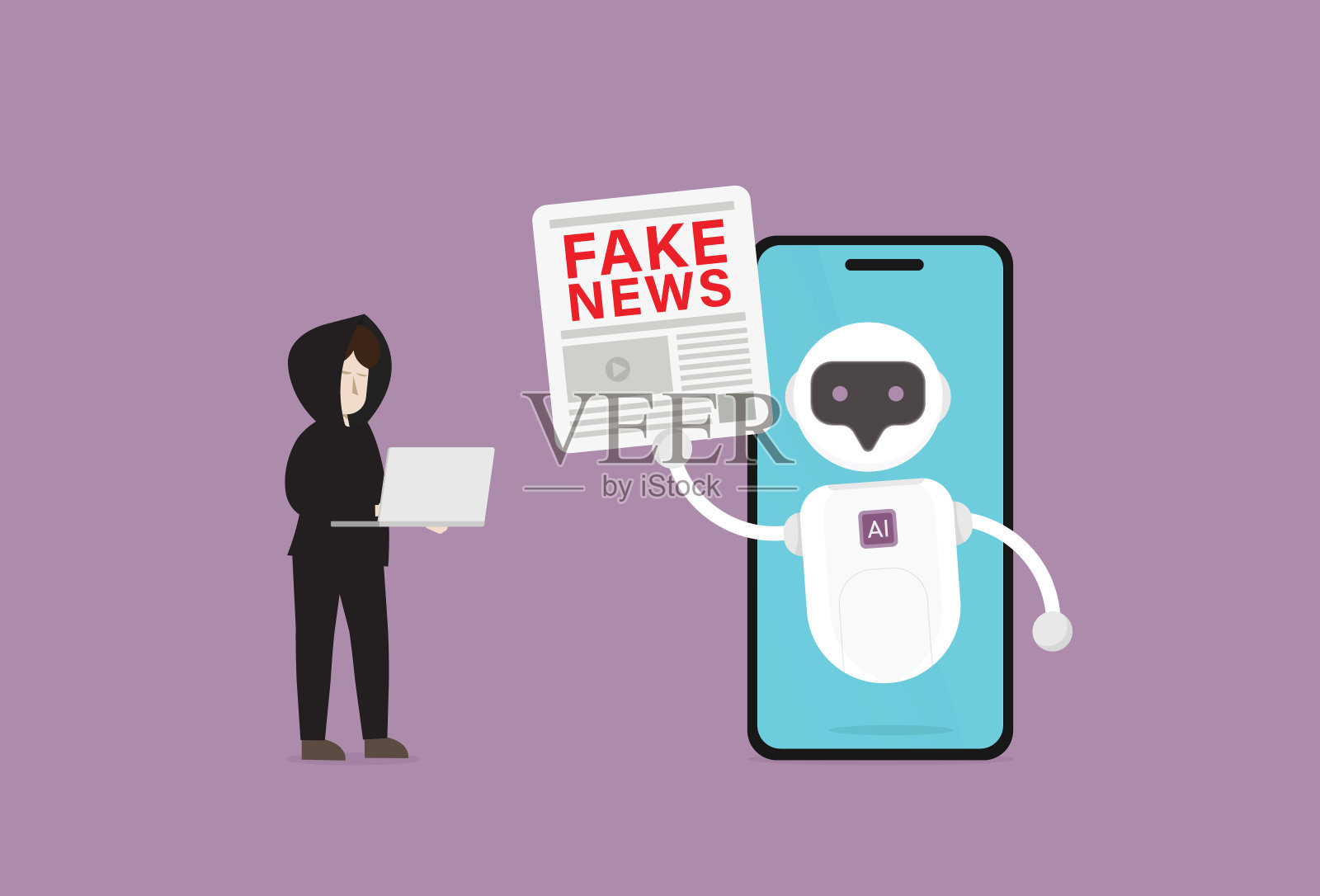 骗子利用人工智能制造假新闻插画图片素材